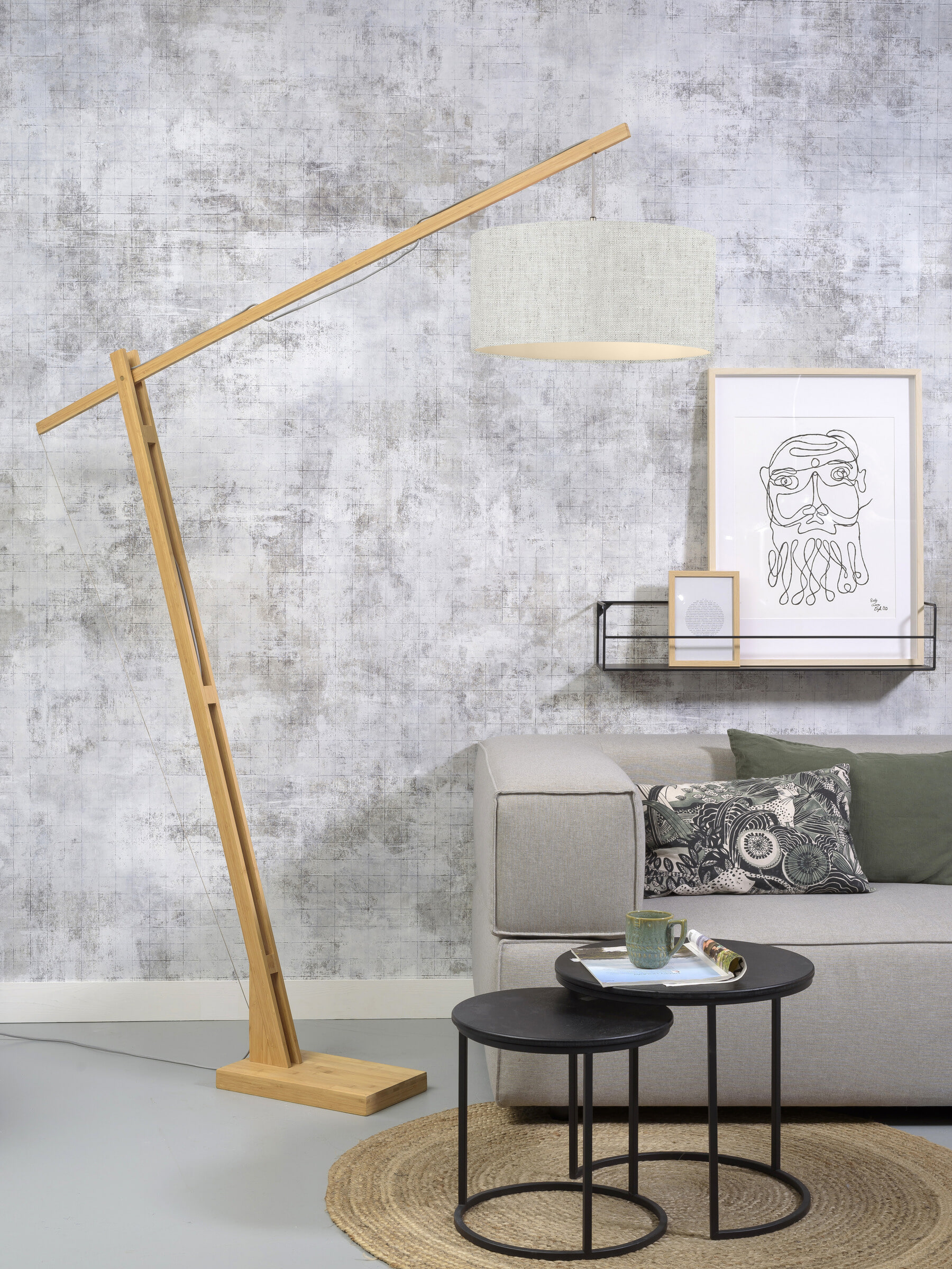 GOOD&MOJO Vloerlamp 'Montblanc' Bamboe en Eco linnen, 207cm, kleur Beige