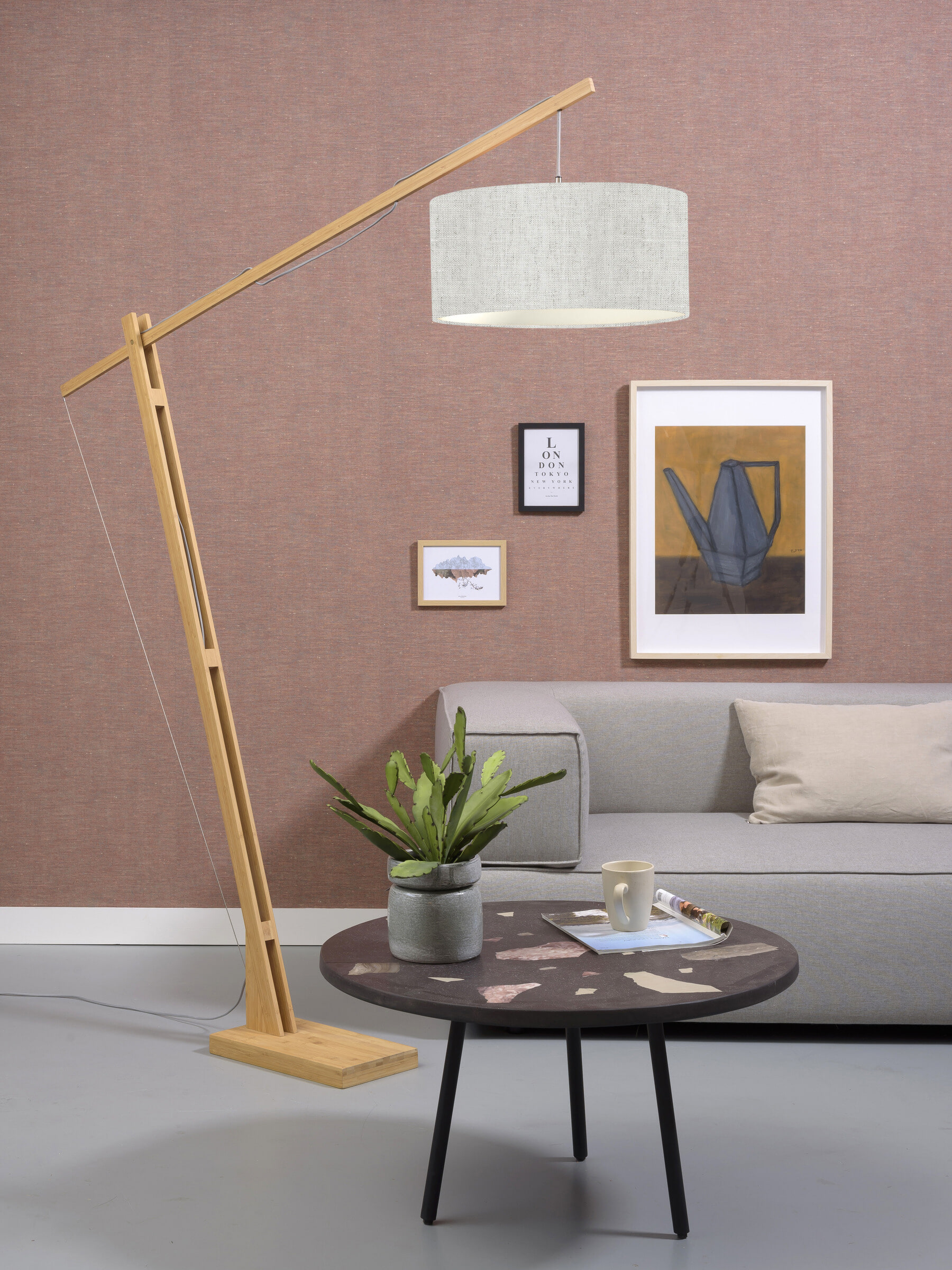GOOD&MOJO Vloerlamp 'Montblanc' Bamboe en Eco linnen, 207cm, kleur Beige