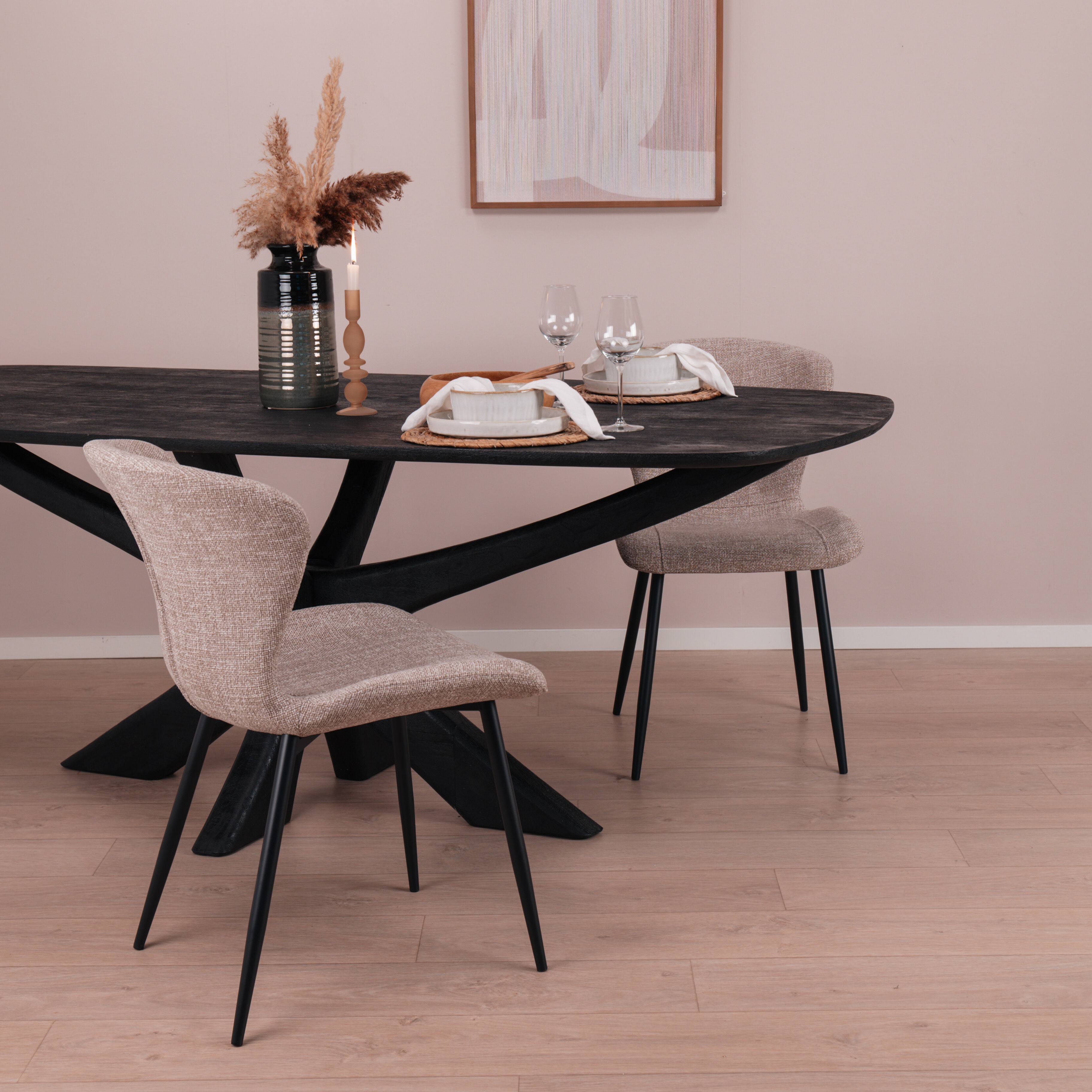 Sohome Deens Ovale Eettafel 'Mabel' Mangohout, 220 x 100cm, kleur Zwart