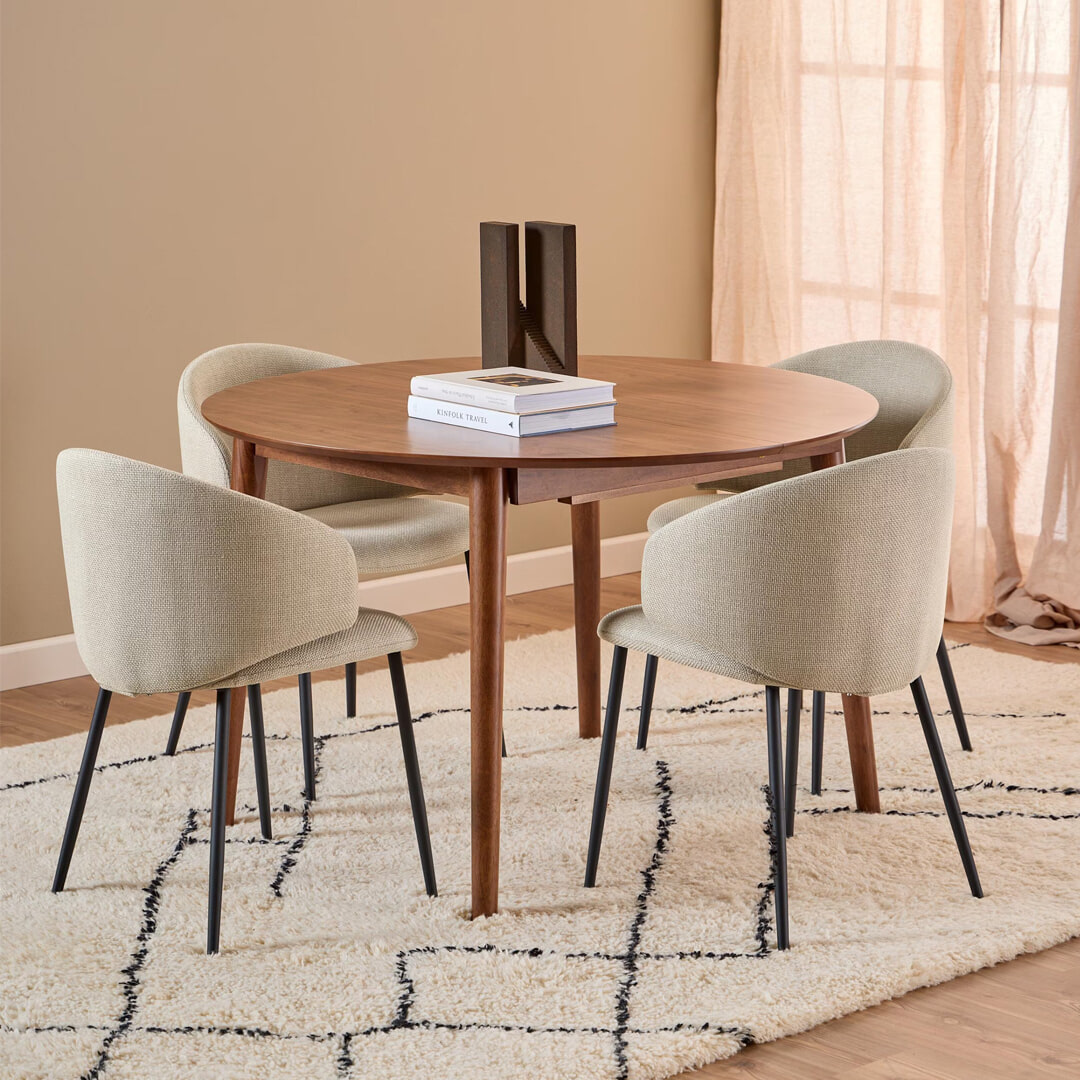Bendt Uitschuifbare Ronde Eettafel Montreux Walnoot, 115-154 x 115cm - Bruin