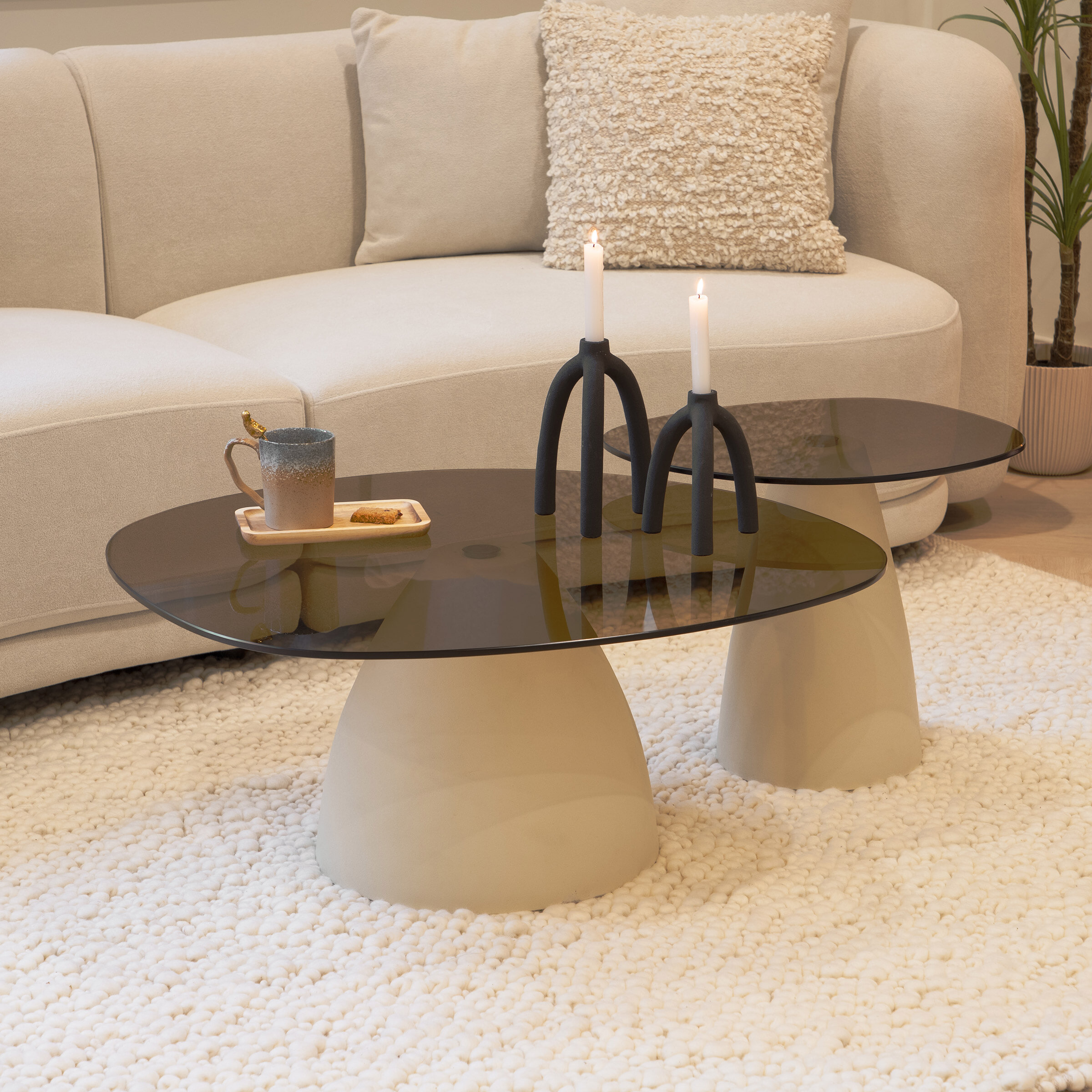 Sohome Organische Salontafel 'Jacky' Glas en betonlook, 86 x 76cm