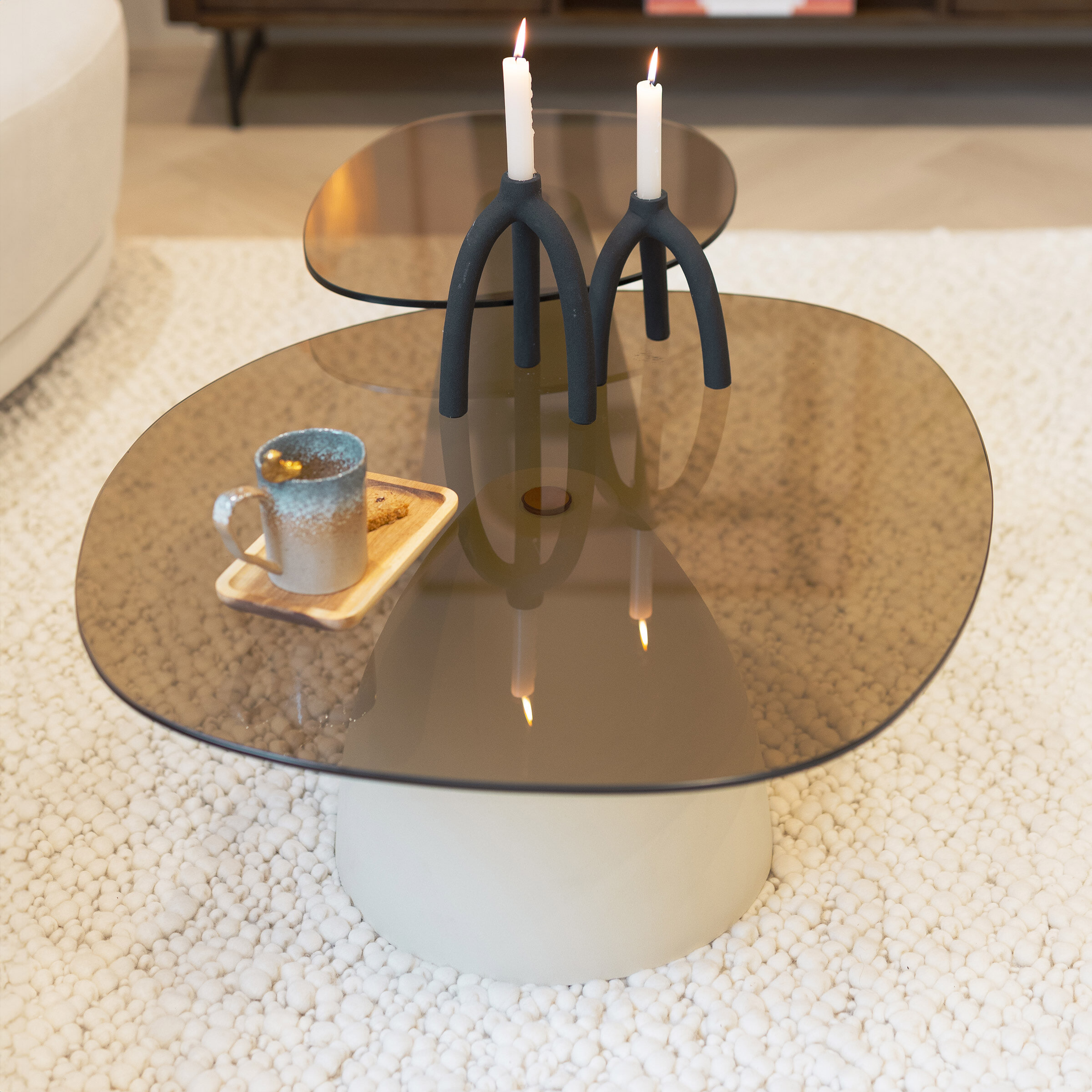 Sohome Organische Salontafel 'Jacky' Glas en betonlook, 86 x 76cm