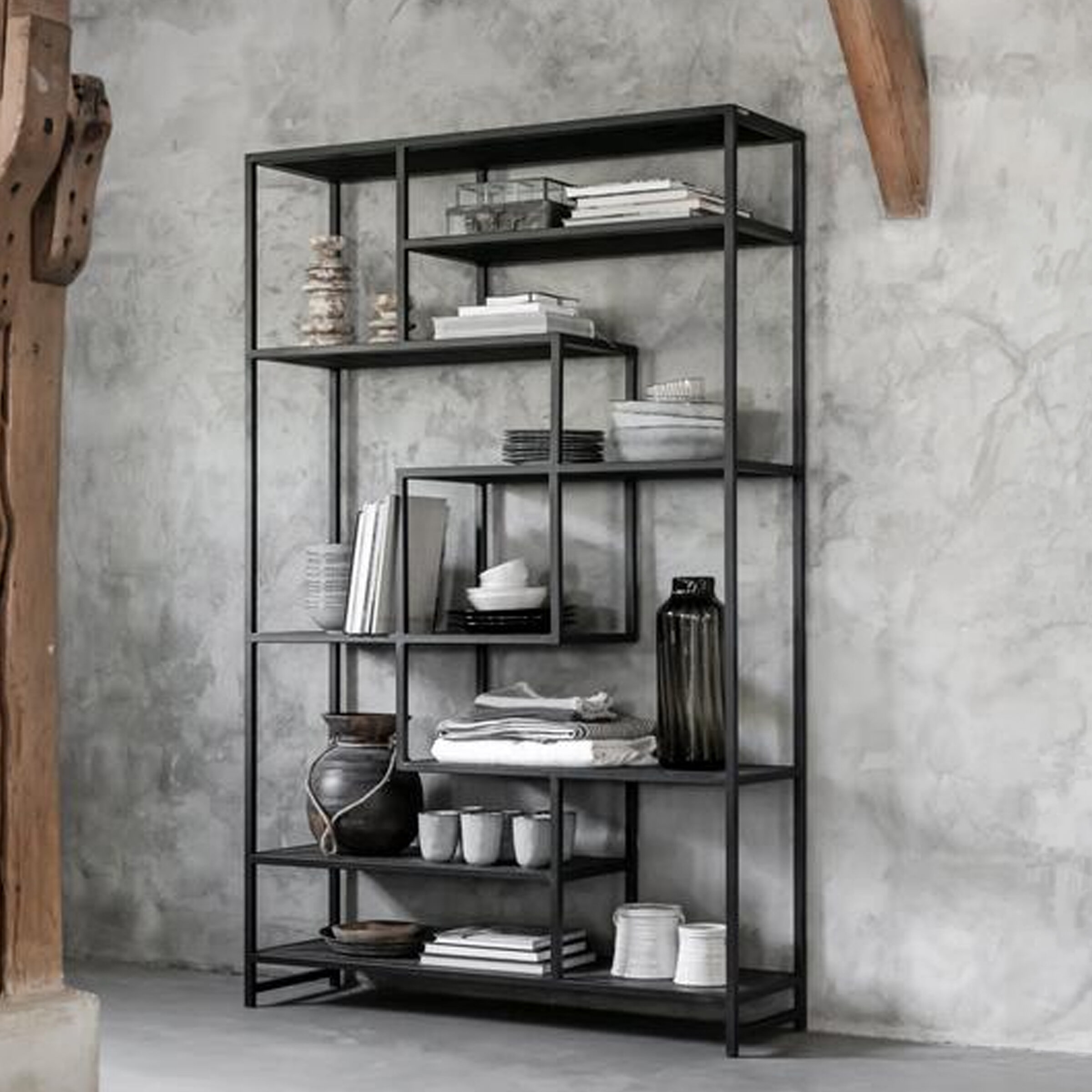 MUST Living Wandrek Harmony Leder en metaal, 120 x 190cm - Zwart