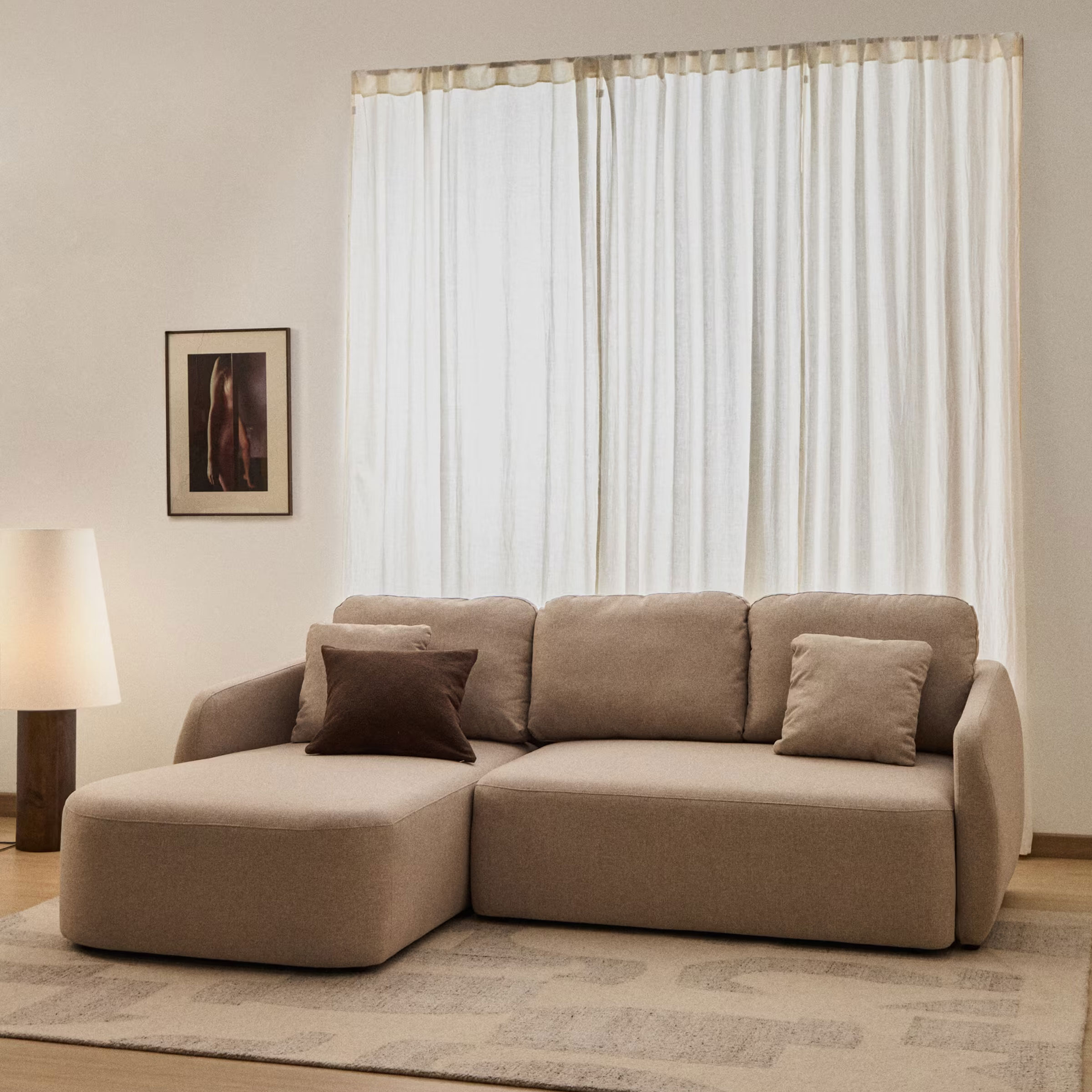 Kave Home 3-zits Lounge Slaapbank 'Laira' Links, Chenille, kleur Beige