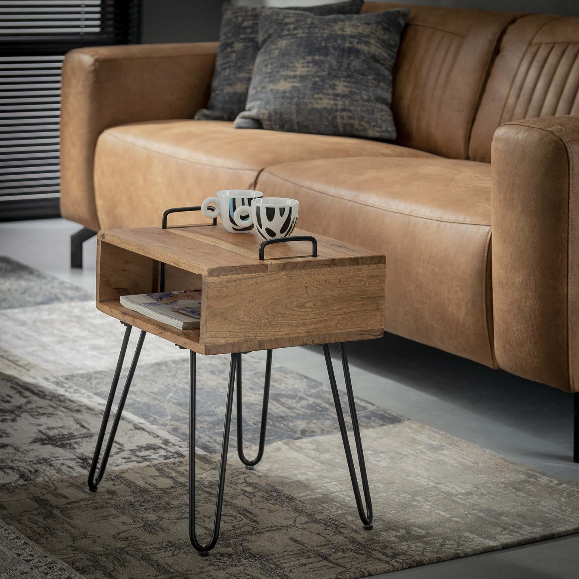 Industrieel Nachtkastje 'Jackie' Acacia met open vak