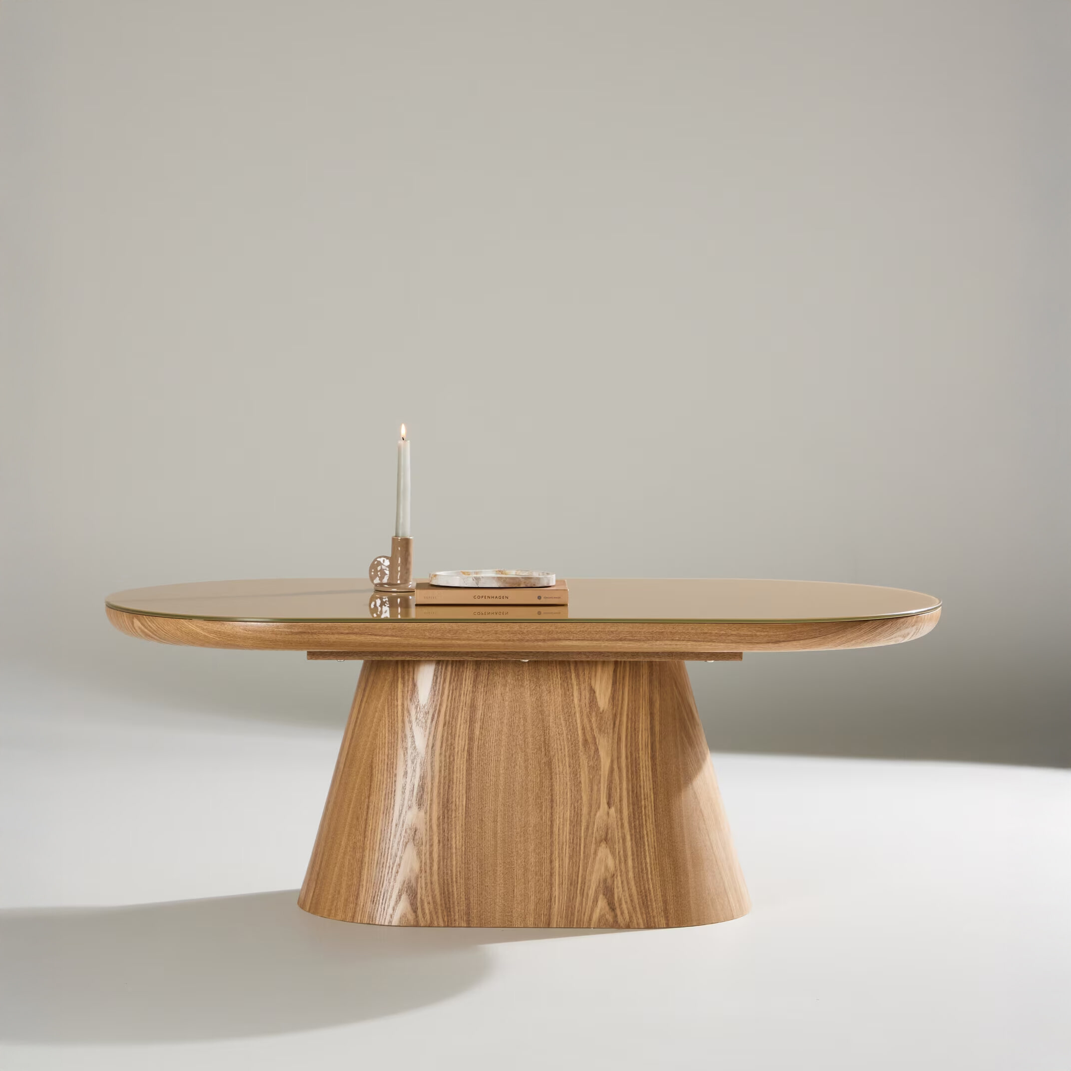 Nohr Ovale Salontafel Nateshia MDF en glas, 120 x 60cm - Naturel - Ovaal
