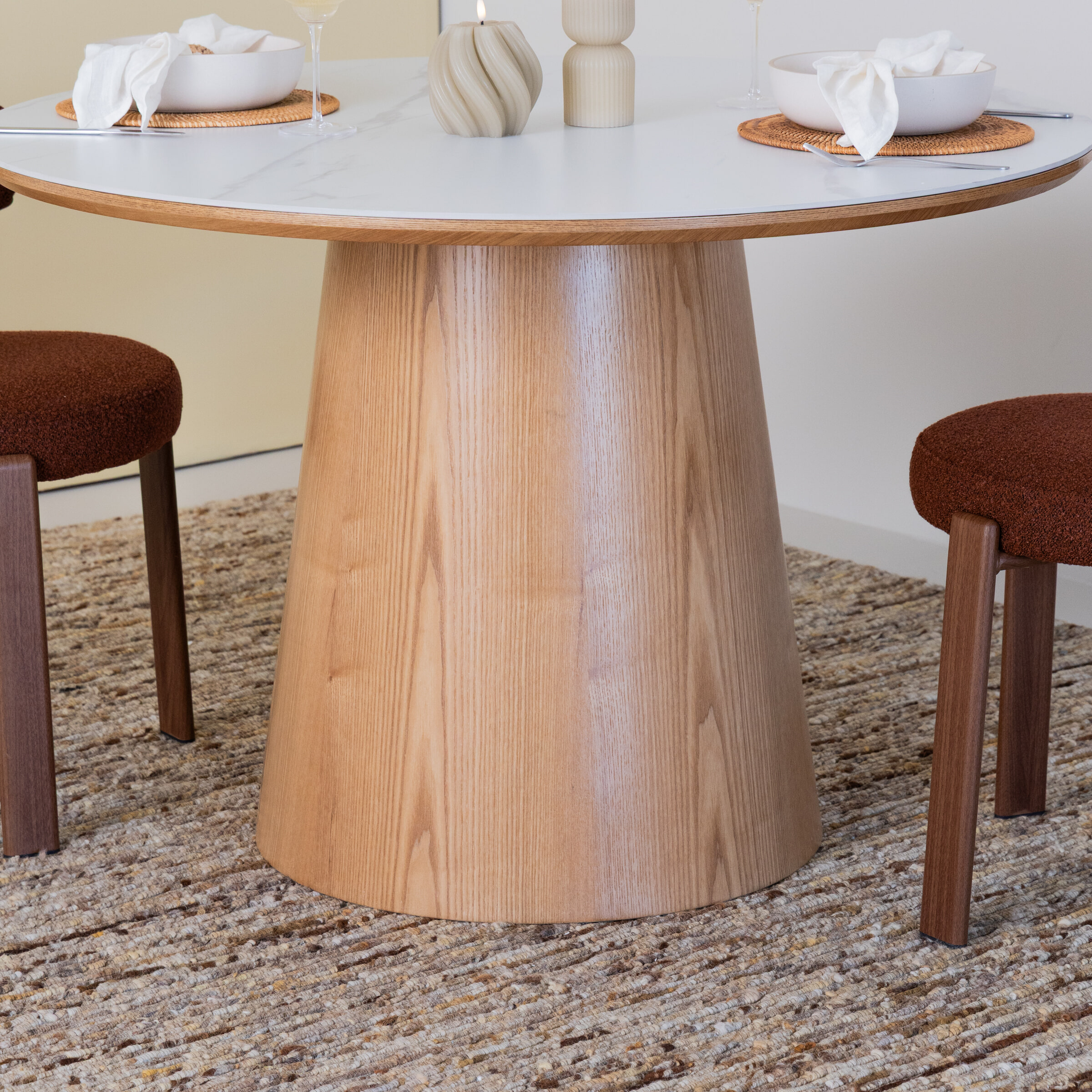 ZILT Ronde Eettafel 'Nathen' Eiken en marmerlook, 115cm, kleur Naturel