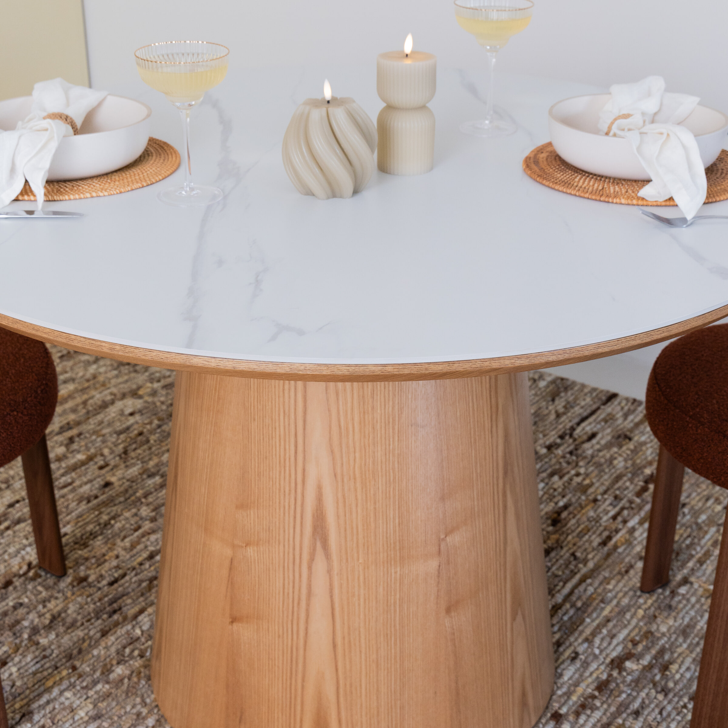 ZILT Ronde Eettafel 'Nathen' Eiken en marmerlook, 115cm, kleur Naturel