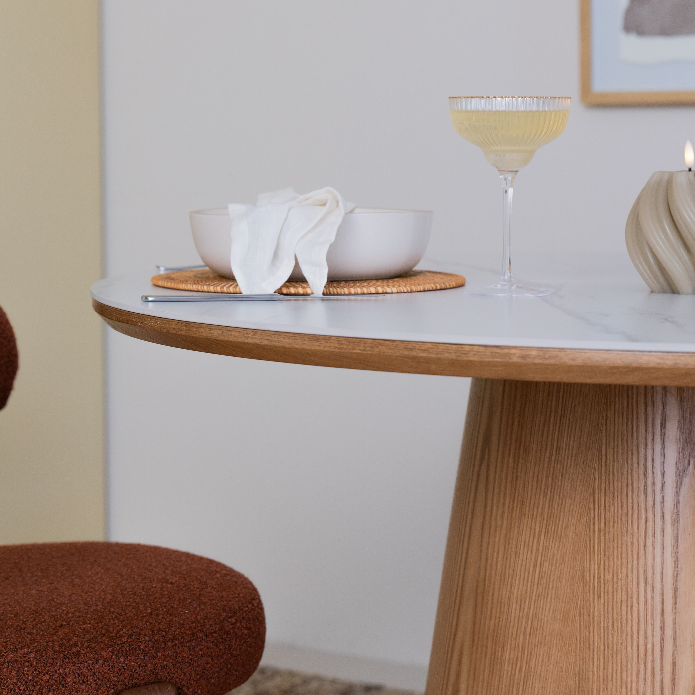 ZILT Ronde Eettafel 'Nathen' Eiken en marmerlook, 115cm, kleur Naturel