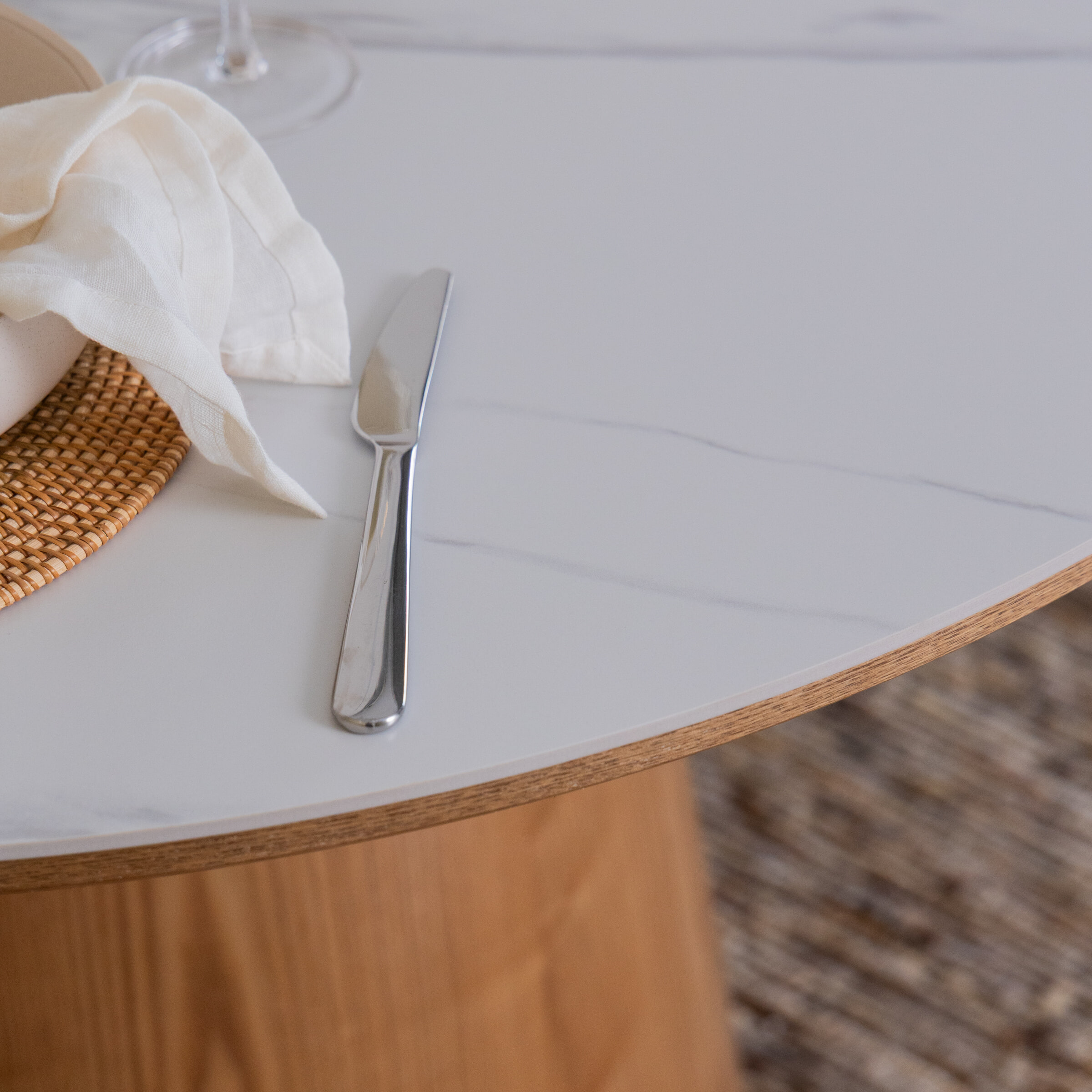 ZILT Ronde Eettafel 'Nathen' Eiken en marmerlook, 115cm, kleur Naturel