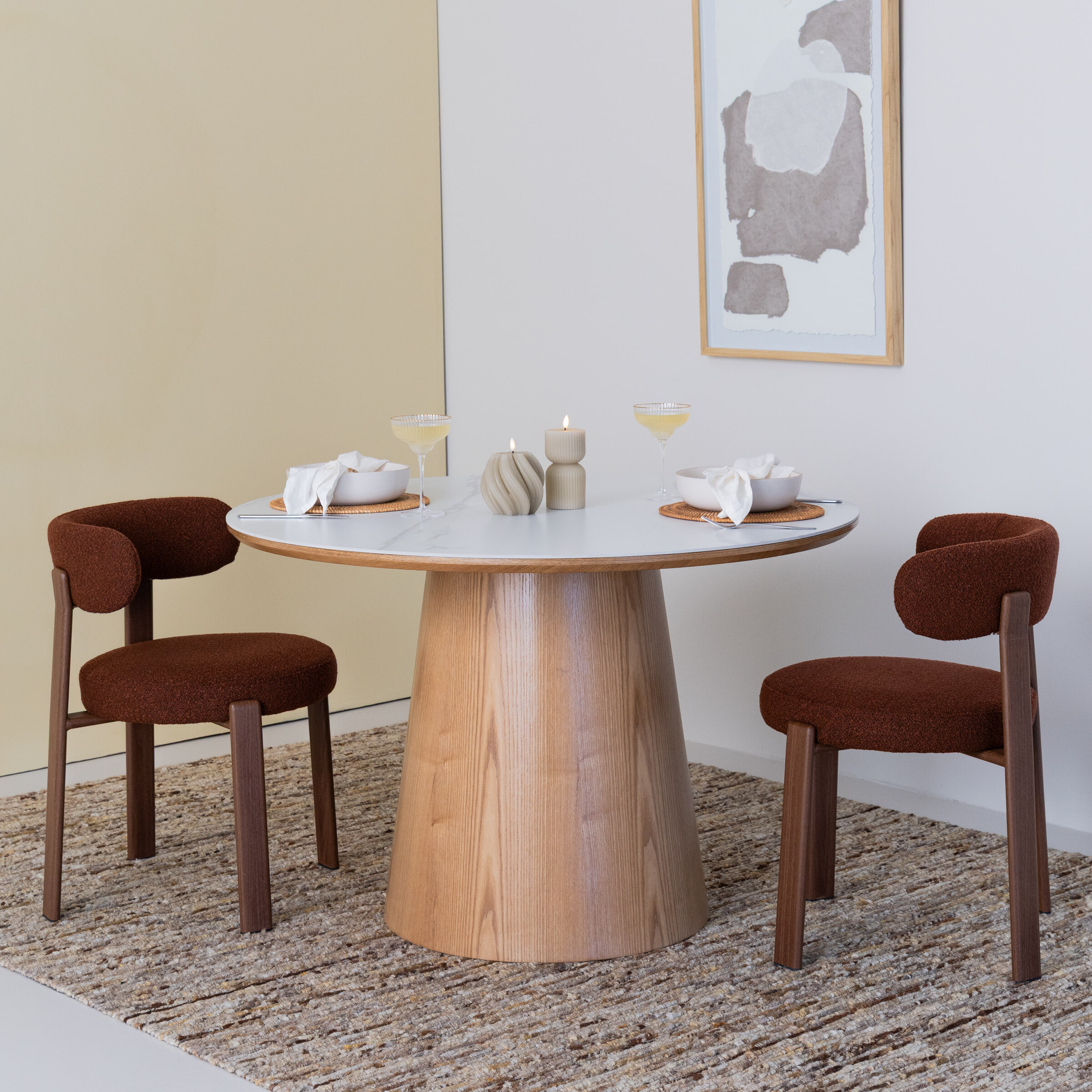 ZILT Ronde Eettafel 'Nathen' Eiken en marmerlook, 115cm, kleur Naturel