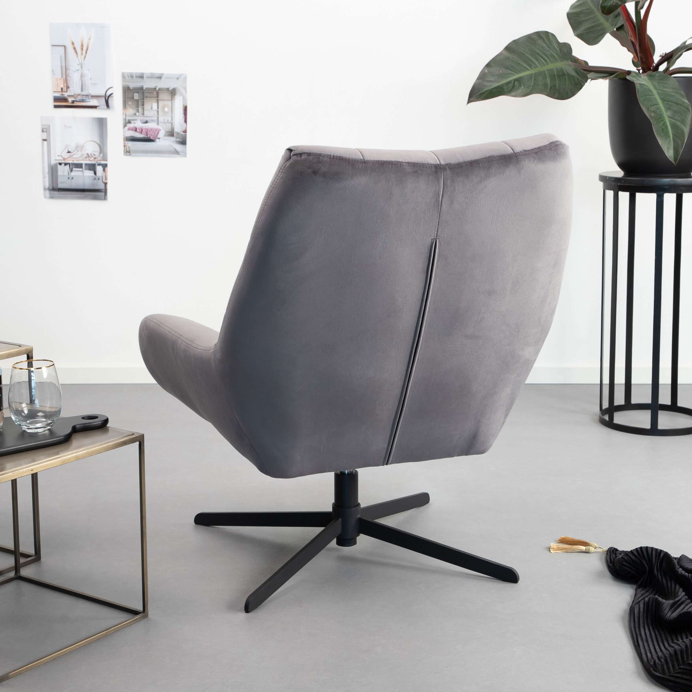Sohome Draaifauteuil 'Nela' Velvet, kleur Donkergrijs
