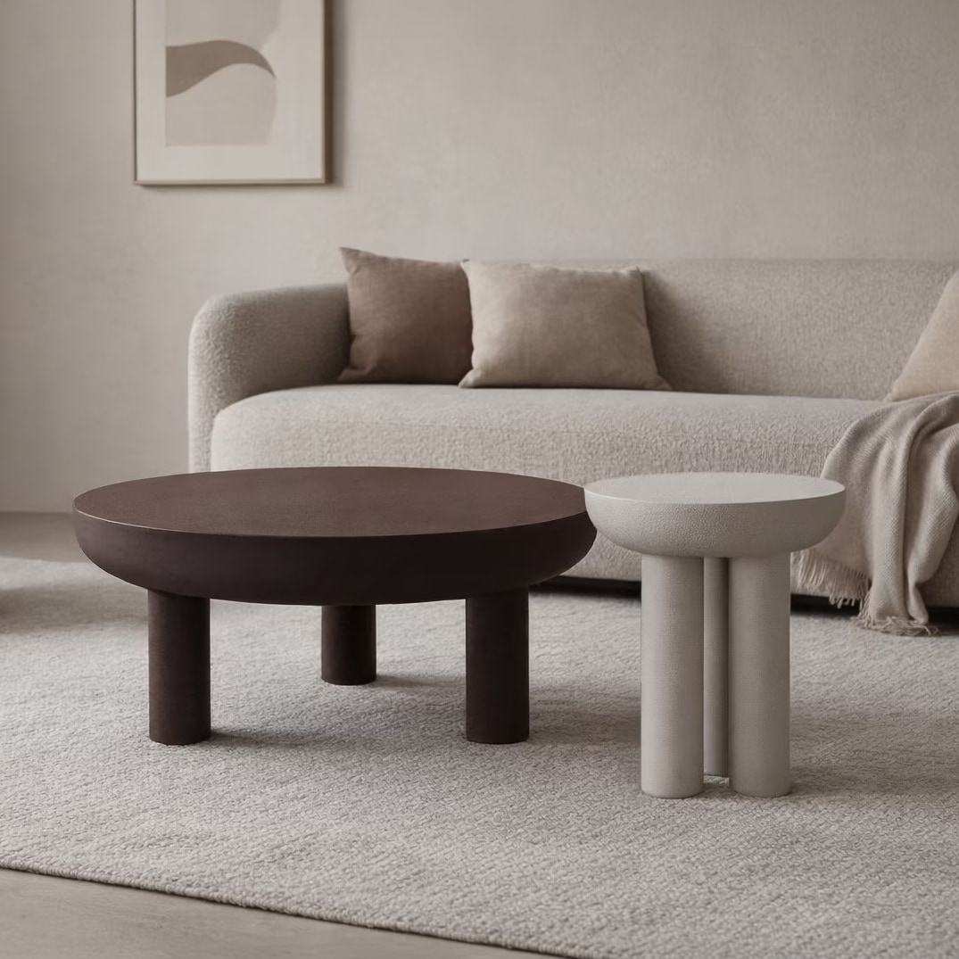 Brix Ronde Salontafel Niko & Jez, Set van 2 stuks - Roodbruin / Off-white