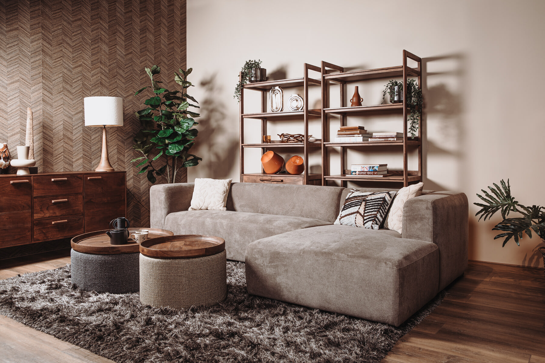 Tower Living Ronde Salontafel 'Ossana' Mangohout en stof, 80cm, kleur Grijs