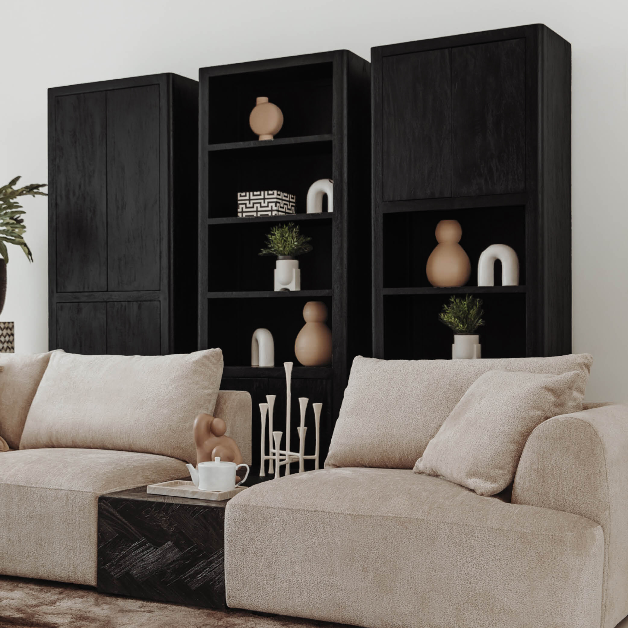 Tower Living Wandkast 'Tenna' Mangohout, 220 x 80cm, kleur Zwart