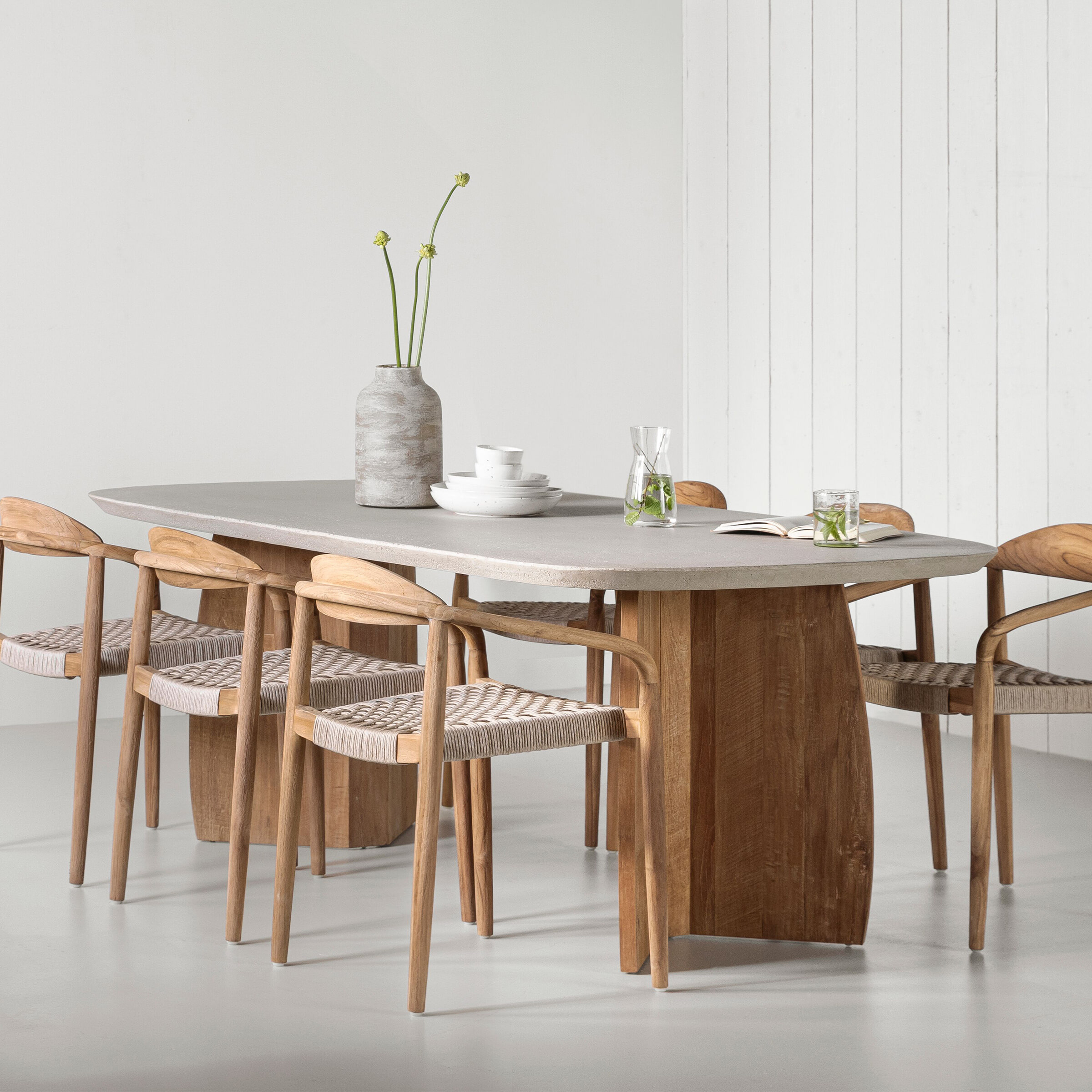 DTP Home Deens Ovale Eettafel 'Nova' Travertinlook en teakhout
