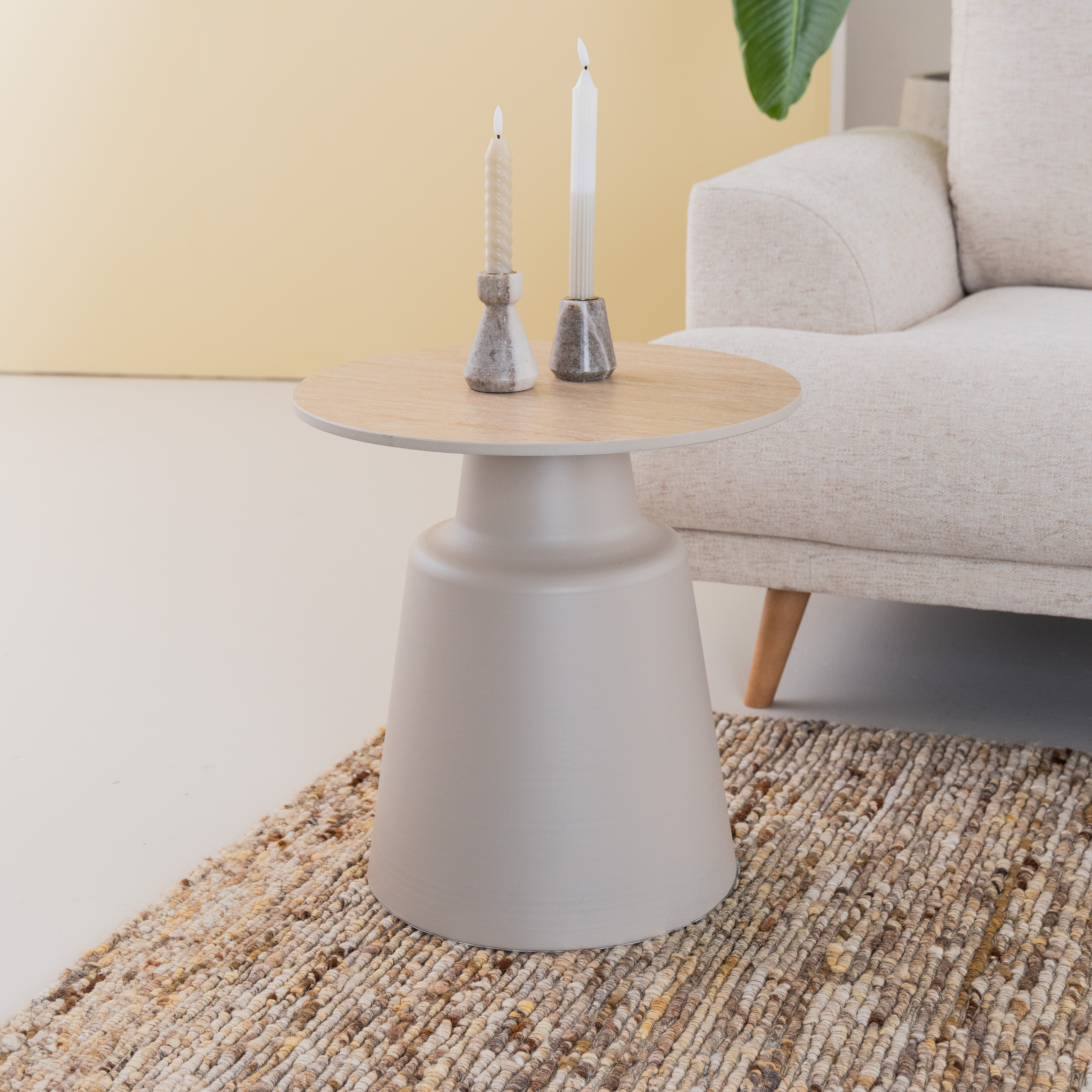 Sohome Ronde Bijzettafel Noelle Keramiek in travertinlook, 45cm - Beige