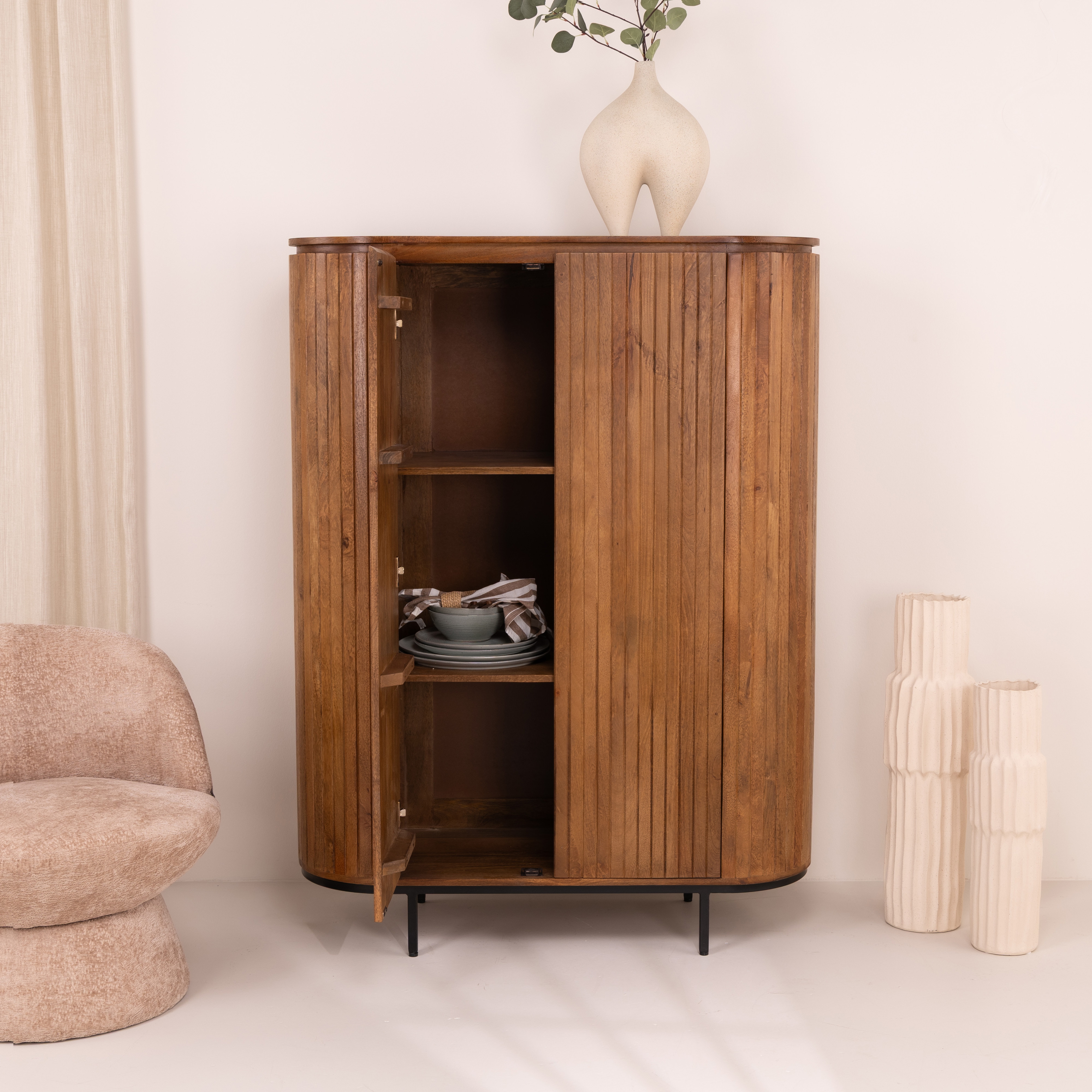 Livingfurn Opbergkast 'Noor' Mangohout, 150 x 115cm, kleur Naturel