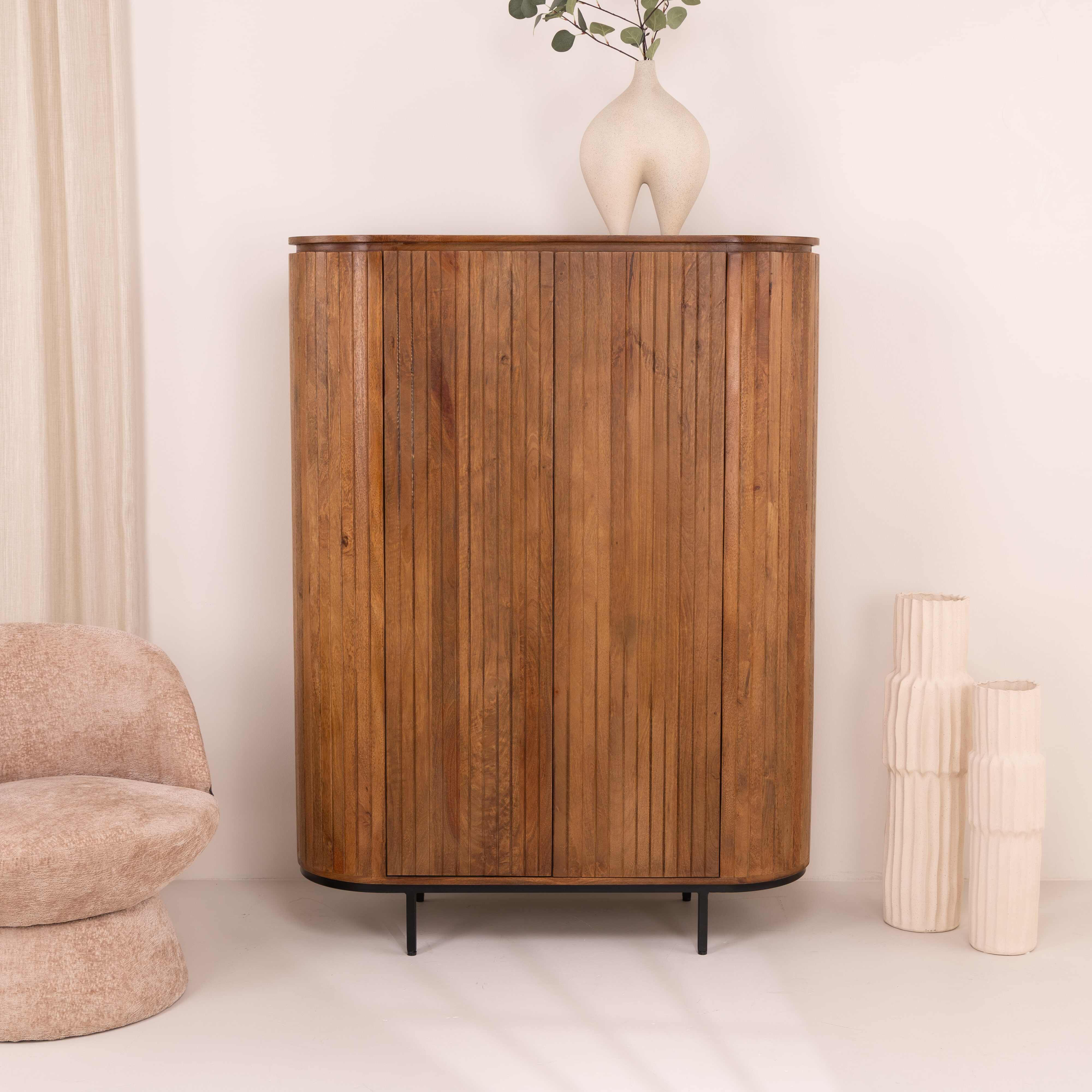 Livingfurn Opbergkast 'Noor' Mangohout, 150 x 115cm, kleur Naturel