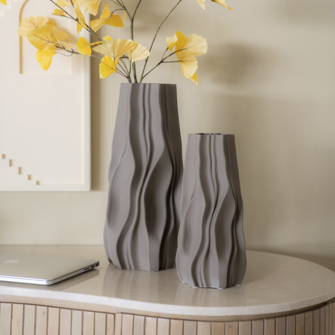 By-Boo Vaas Nove 3D geprint Keramiek, 30cm - Taupe