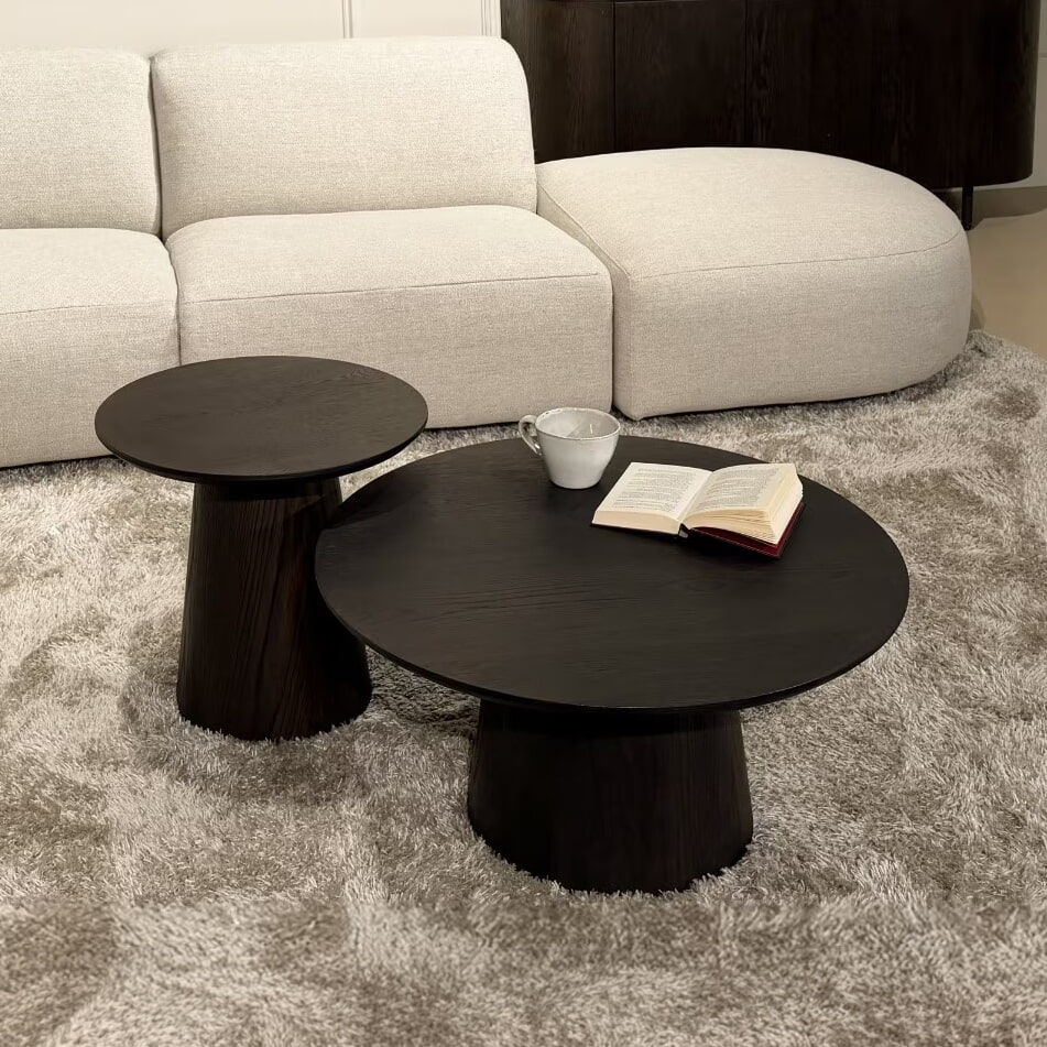 Livingfurn Ronde Salontafel 'Novero' Eiken, set van 2 stuks, kleur Espresso
