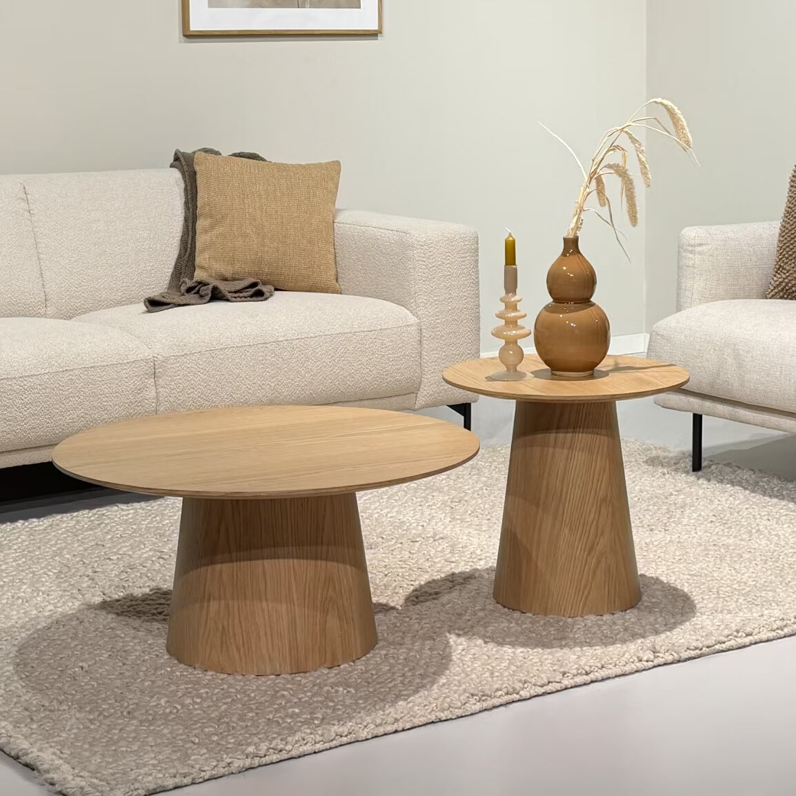 Livingfurn Ronde Salontafel 'Novero' Eiken, set van 2 stuks, kleur Naturel