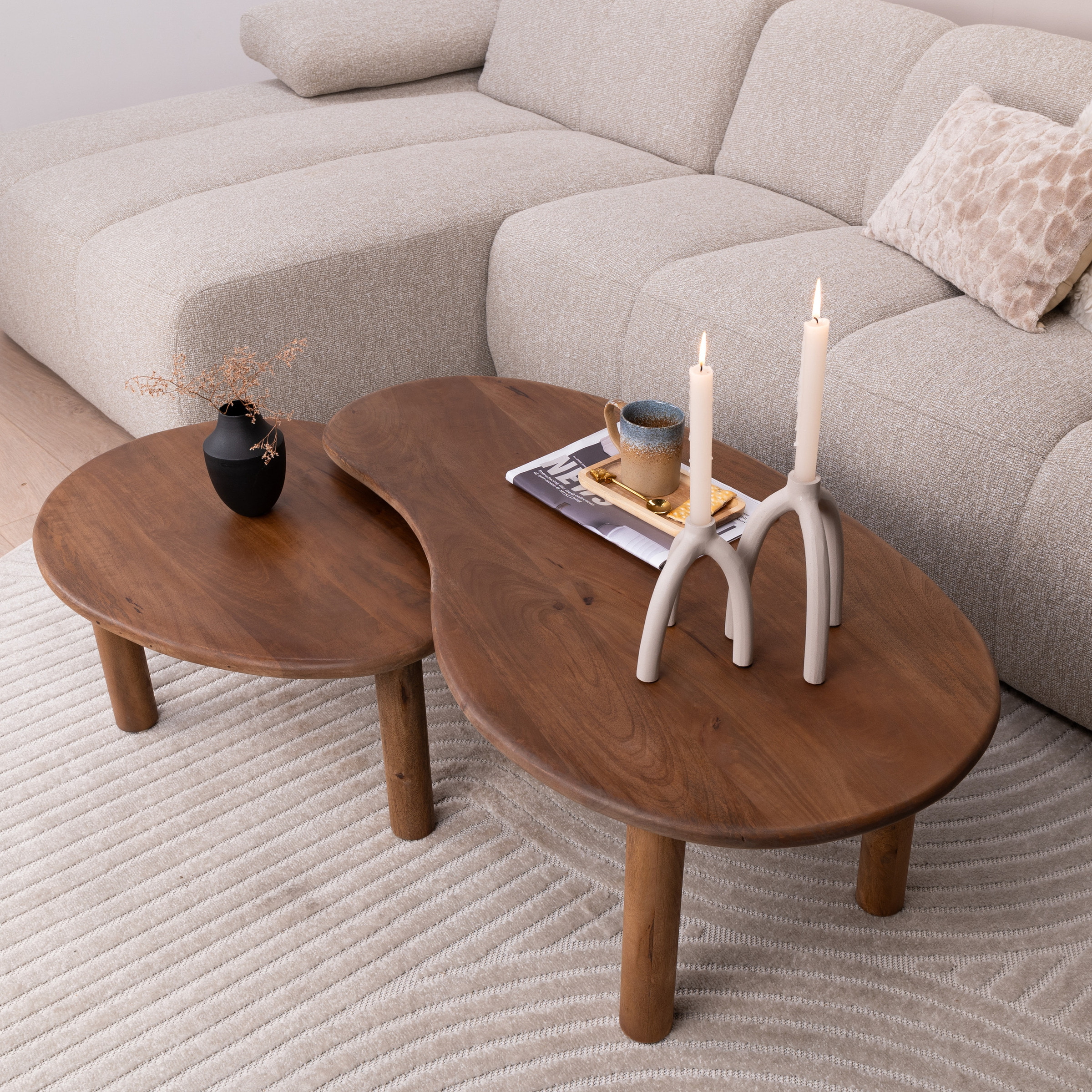 Sohome Organische Salontafel 'Noralie' Mangohout, Set van 2 stuks, kleur Naturel