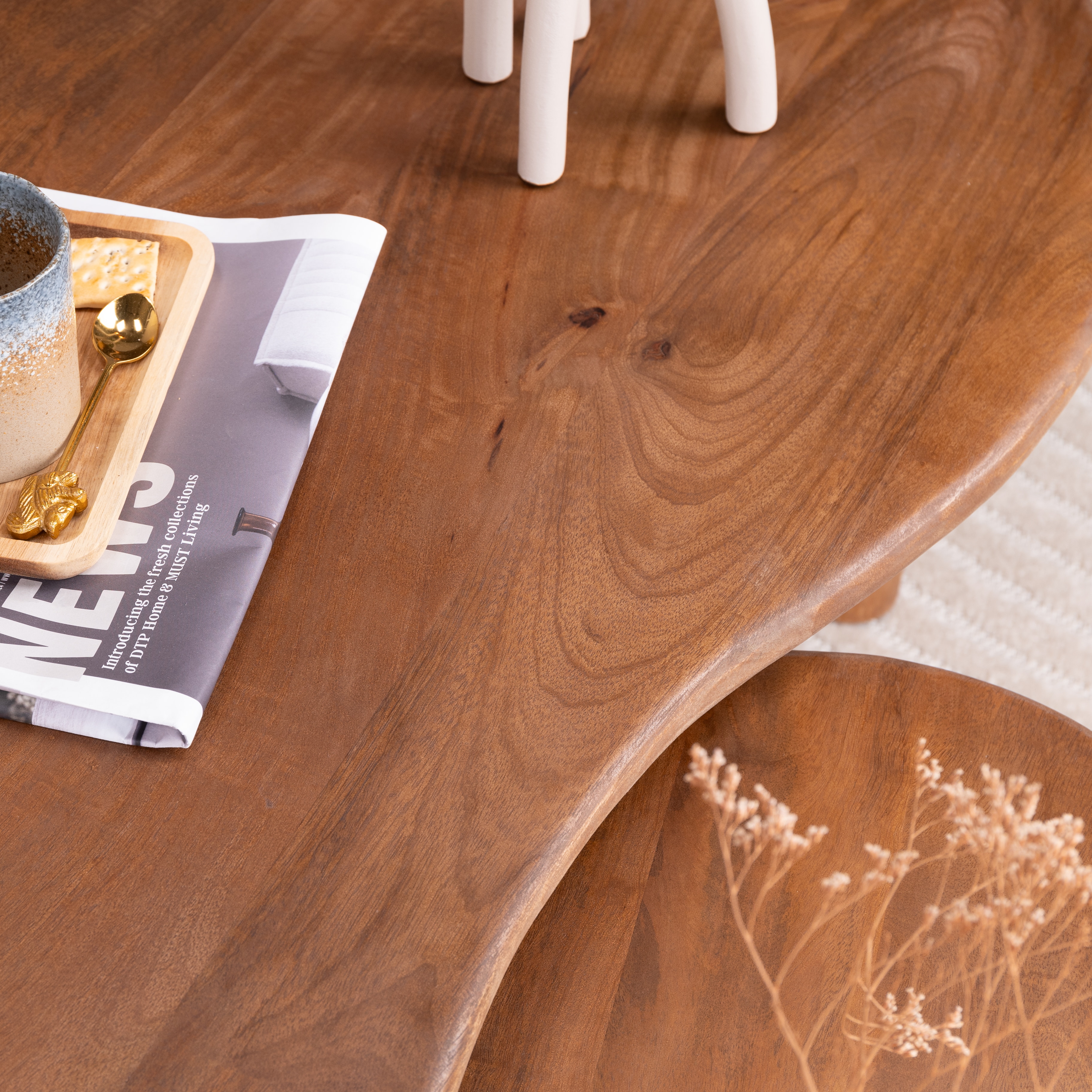 Sohome Organische Salontafel 'Noralie' Mangohout, Set van 2 stuks, kleur Naturel