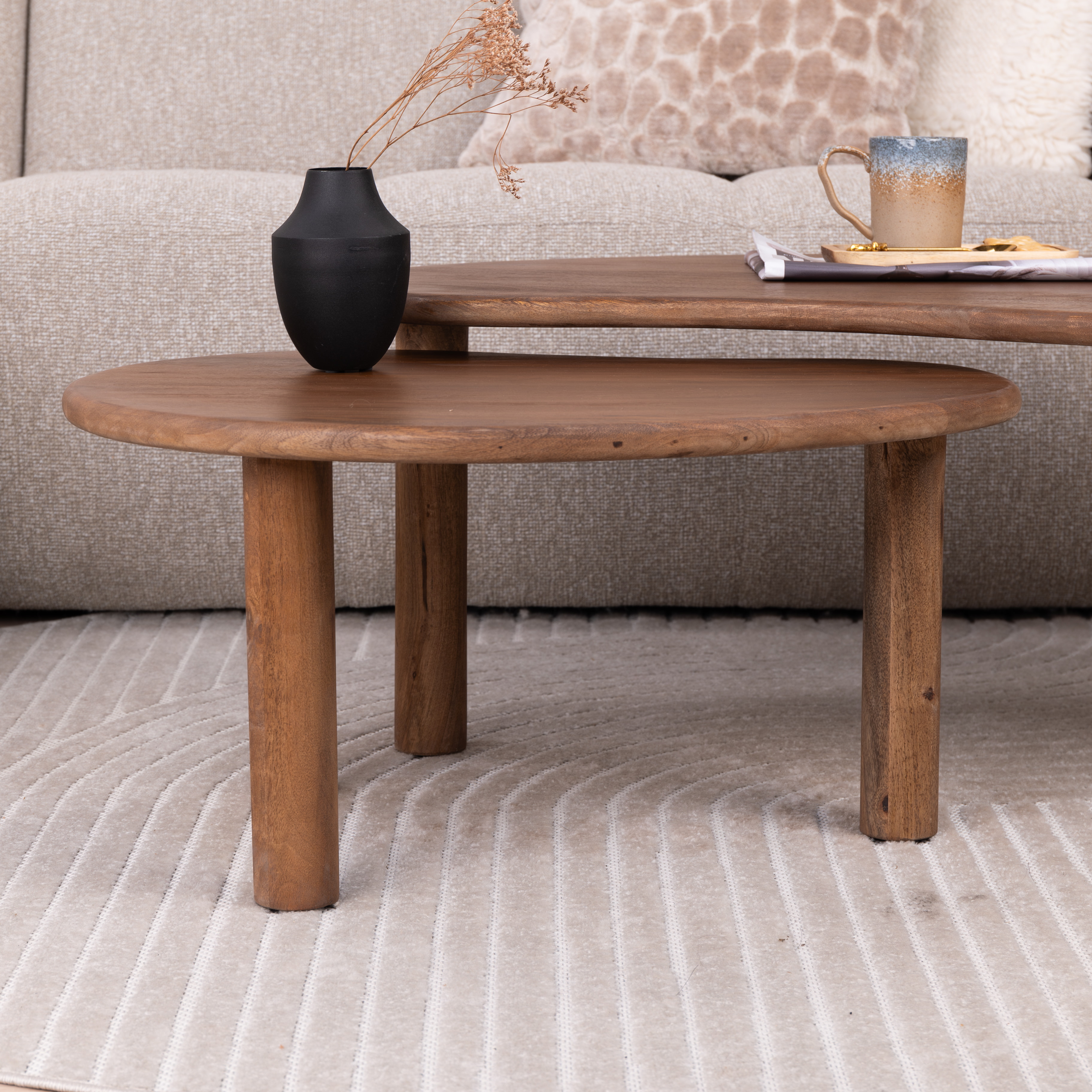 Sohome Organische Salontafel 'Noralie' Mangohout, Set van 2 stuks, kleur Naturel