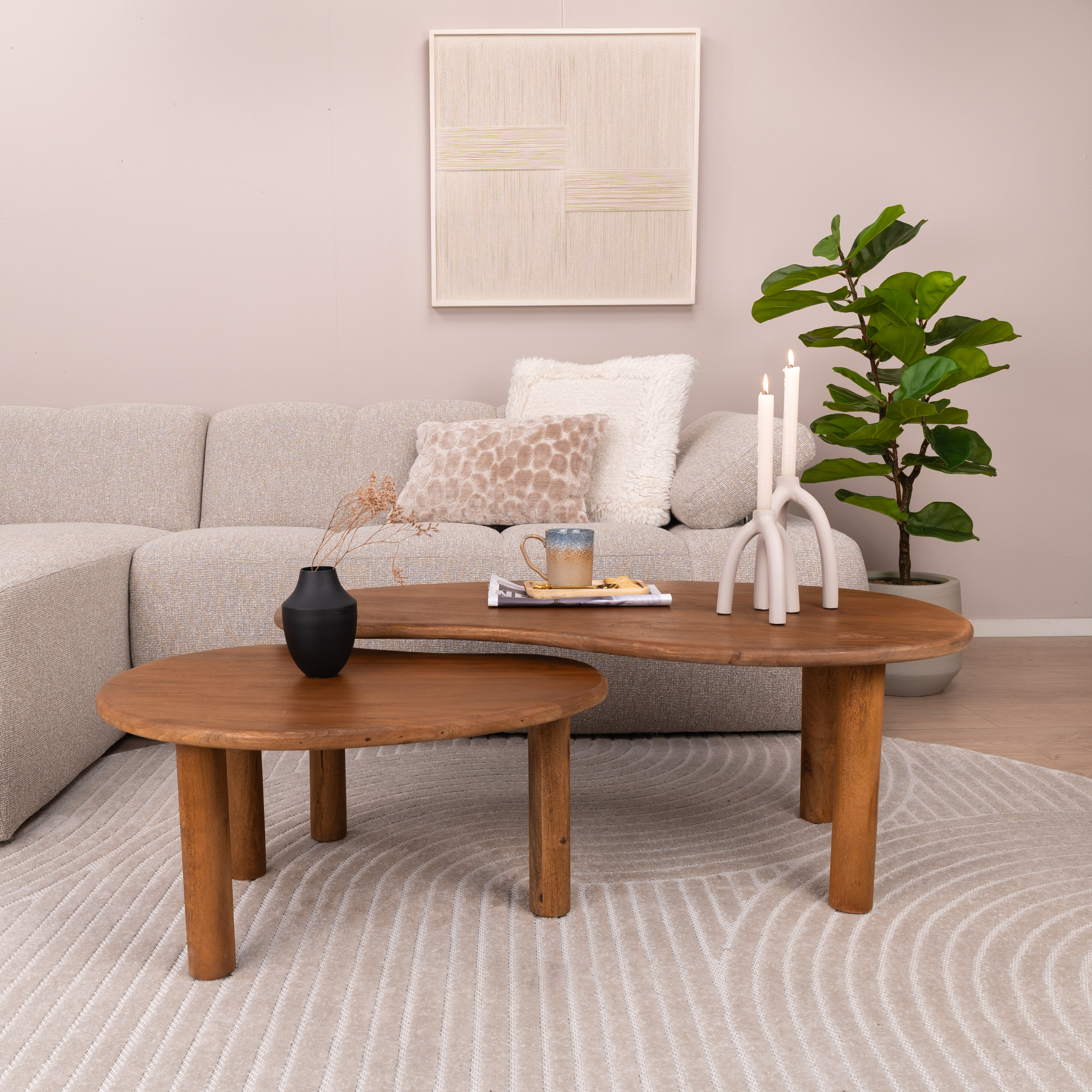 Livingfurn Organische Salontafel Nubi Mangohout, Set van 2 stuks - naturel