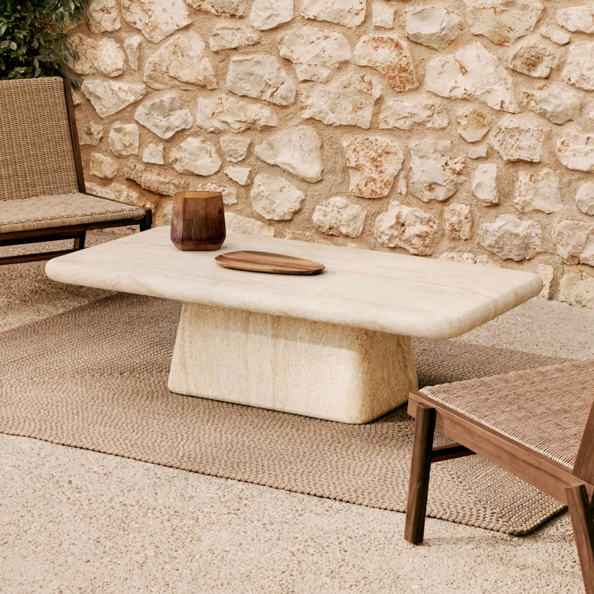 Kave Home Salontafel Drasi Travertinlook, 140 x 70cm - Beige