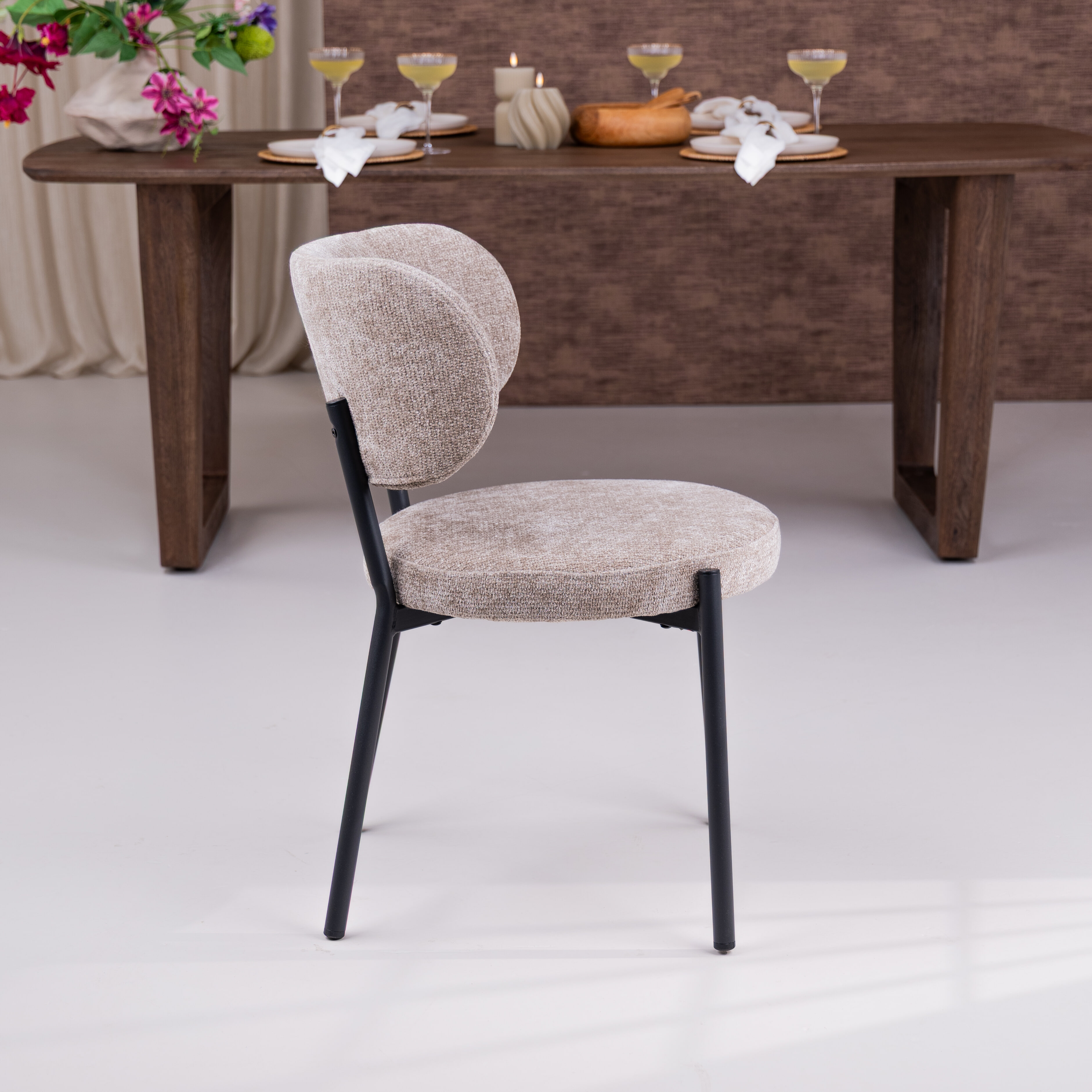By-Boo Eetkamerstoel 'Oasis' Chenille, kleur Taupe
