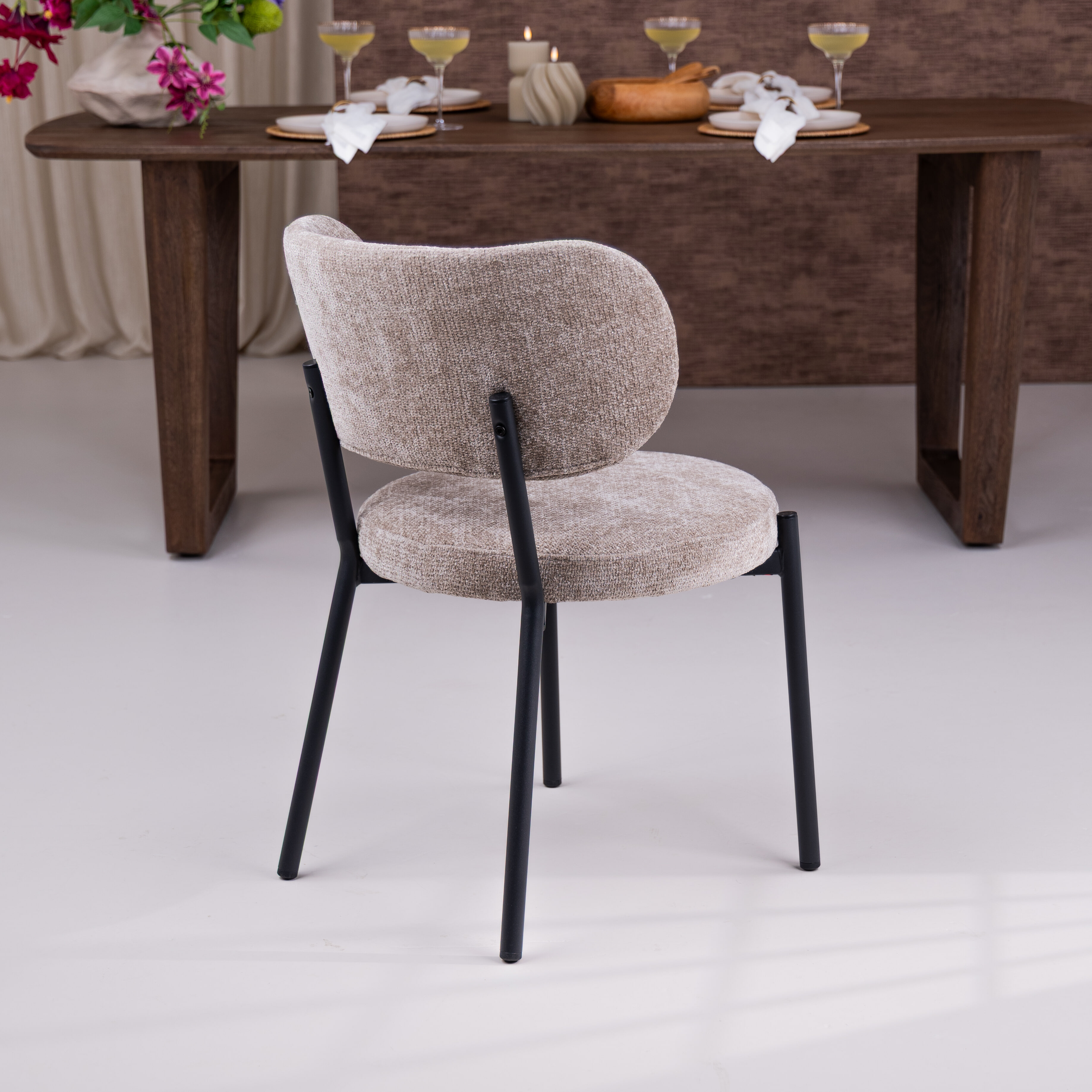 By-Boo Eetkamerstoel 'Oasis' Chenille, kleur Taupe