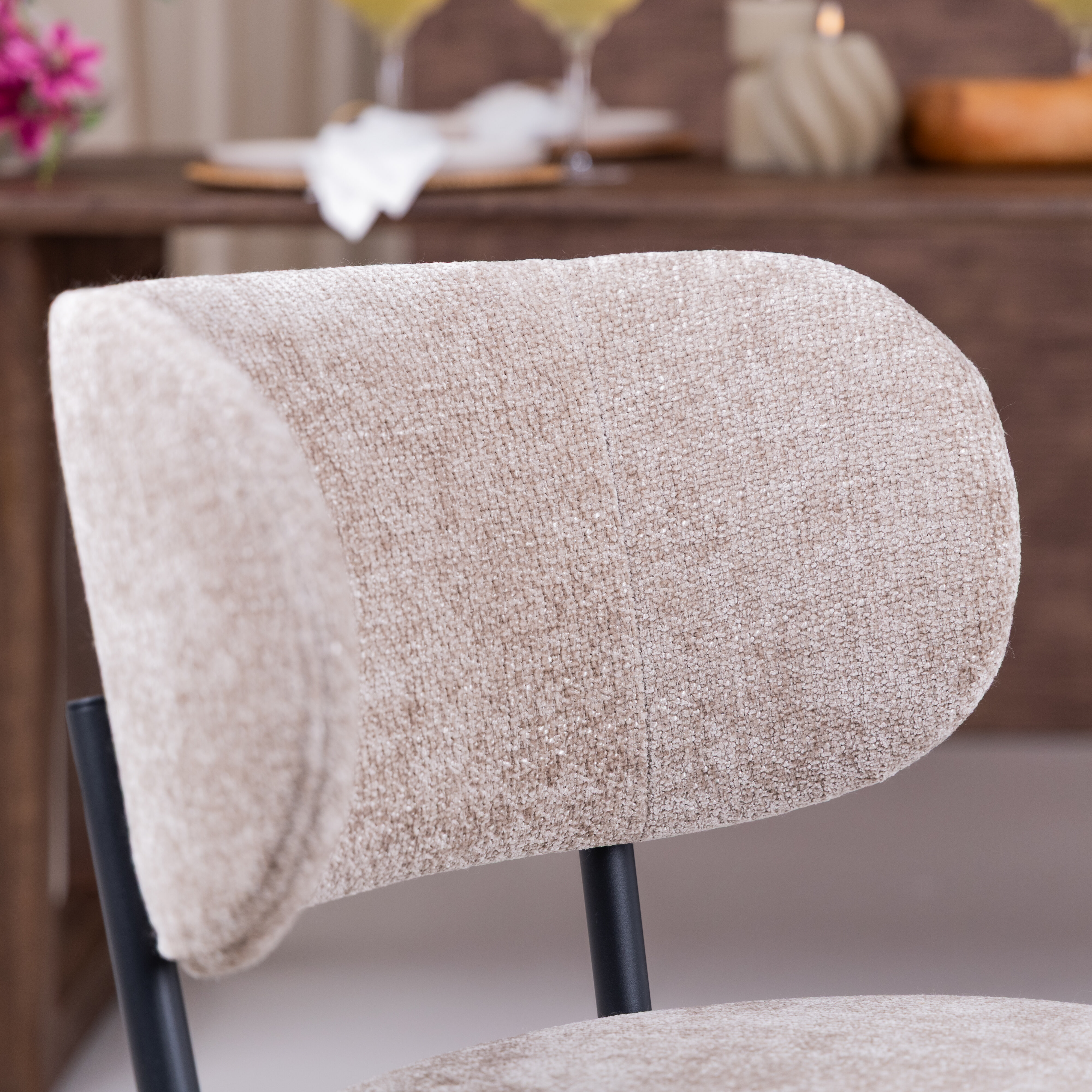 By-Boo Eetkamerstoel 'Oasis' Chenille, kleur Taupe