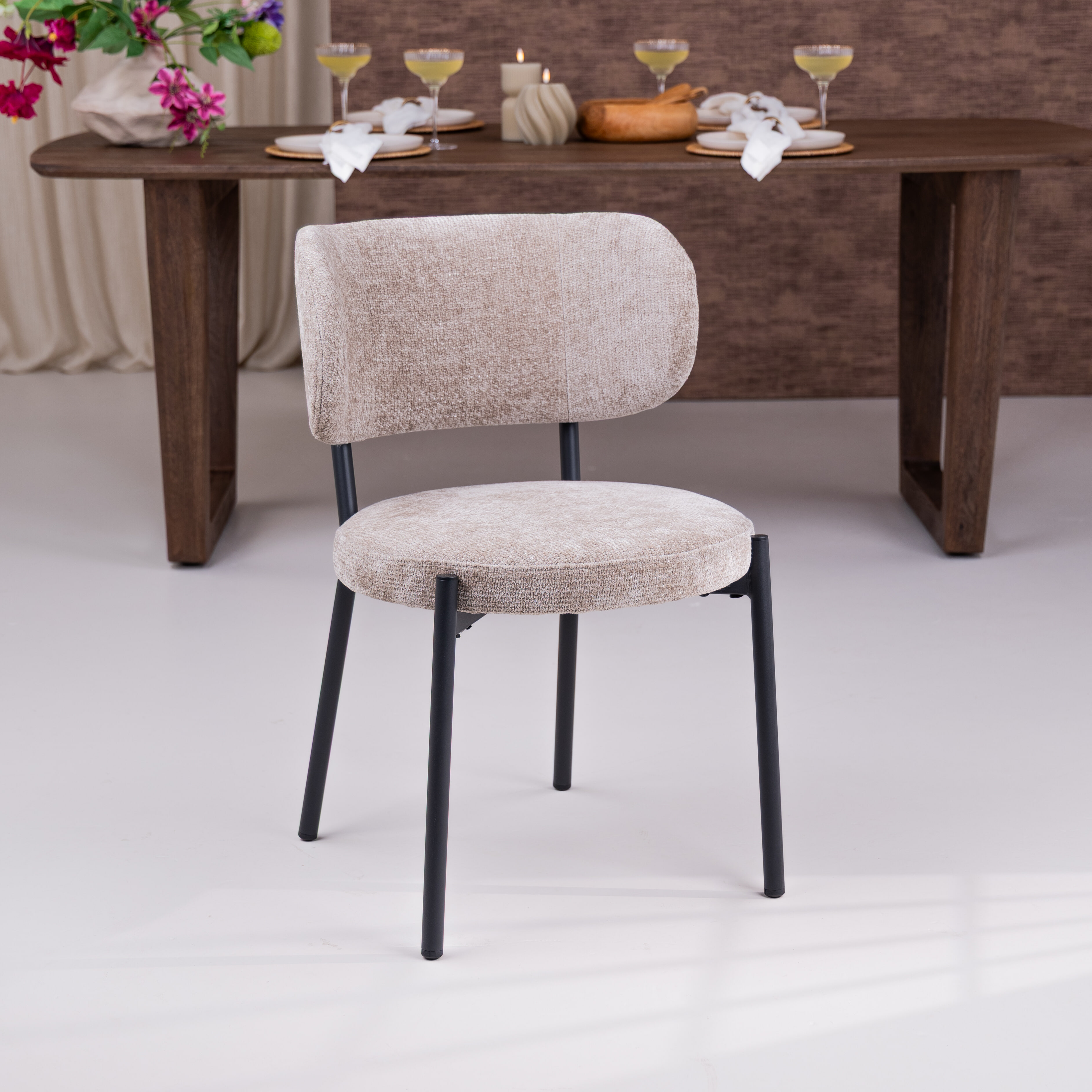 By-Boo Eetkamerstoel 'Oasis' Chenille, kleur Taupe