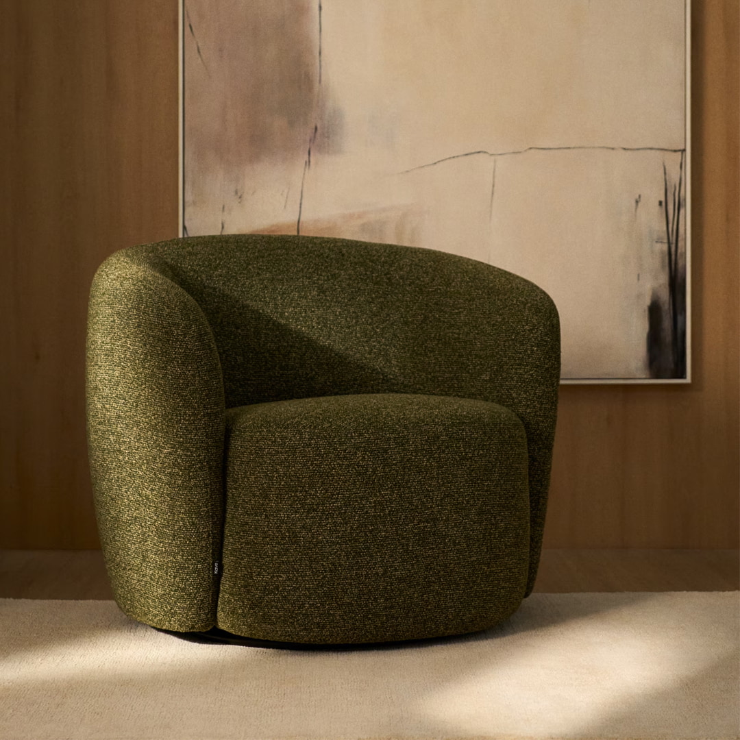Kave Home Draaifauteuil Odenia Chenille - Olijfgroen