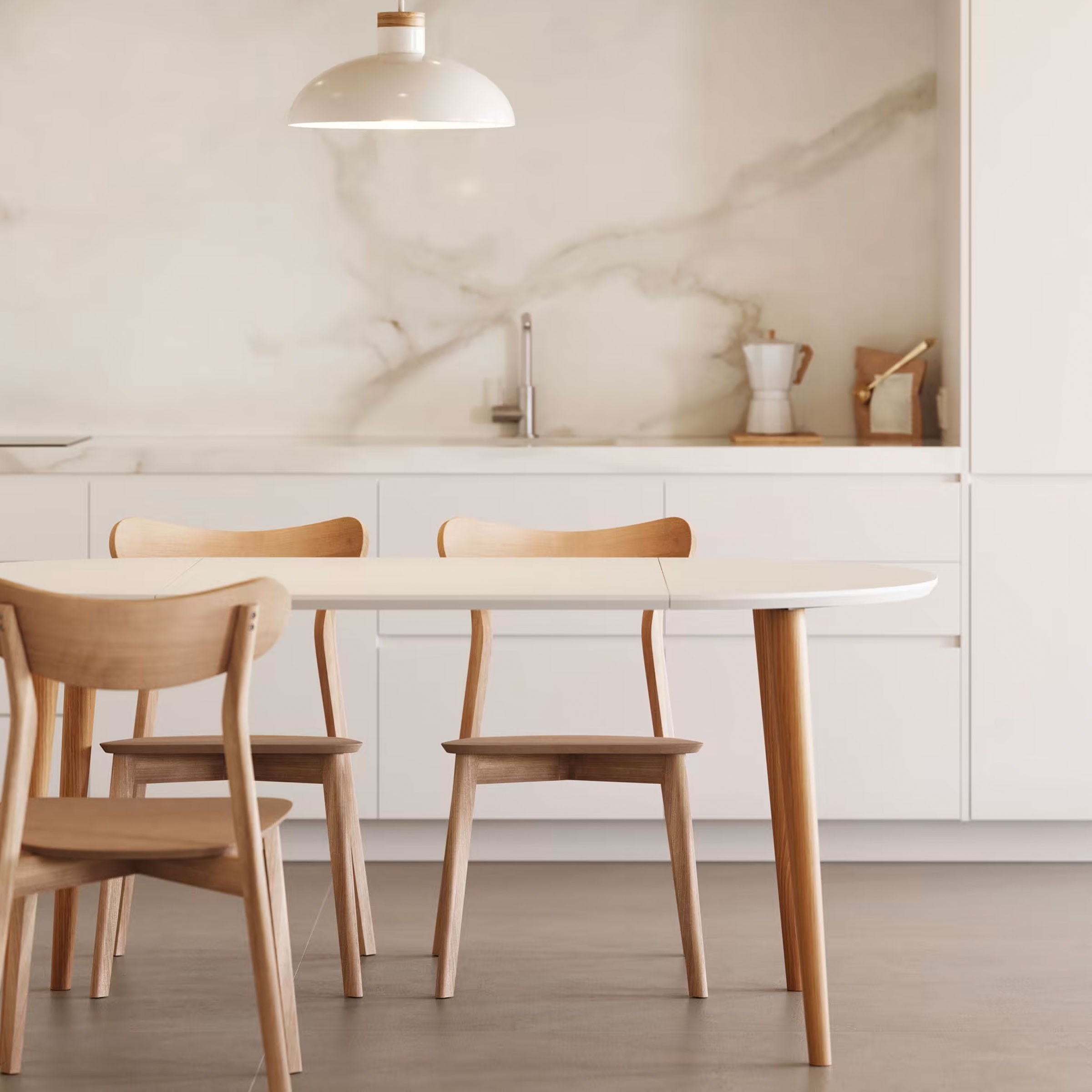 Kave Home Uitschuifbare Ronde Eettafel 'Oqui' 90 - 170 x 90cm, kleur Wit