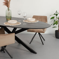 LivingFurn Ovale Eettafel 'Oslo' Mangohout en staal, kleur Zwart, 240 x 110cm