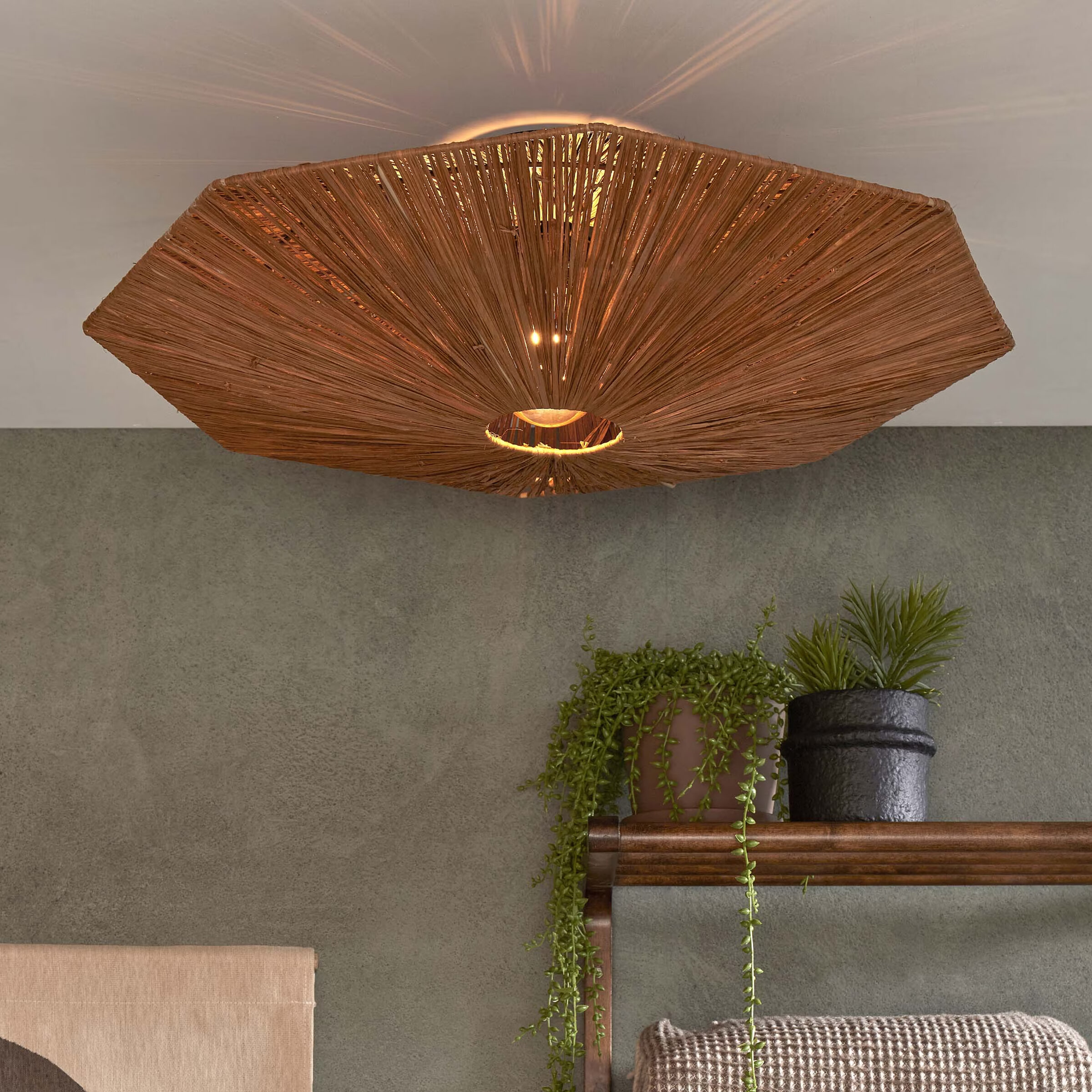 GOOD&MOJO Plafondlamp Panama Raffia, 65cm - Bruin