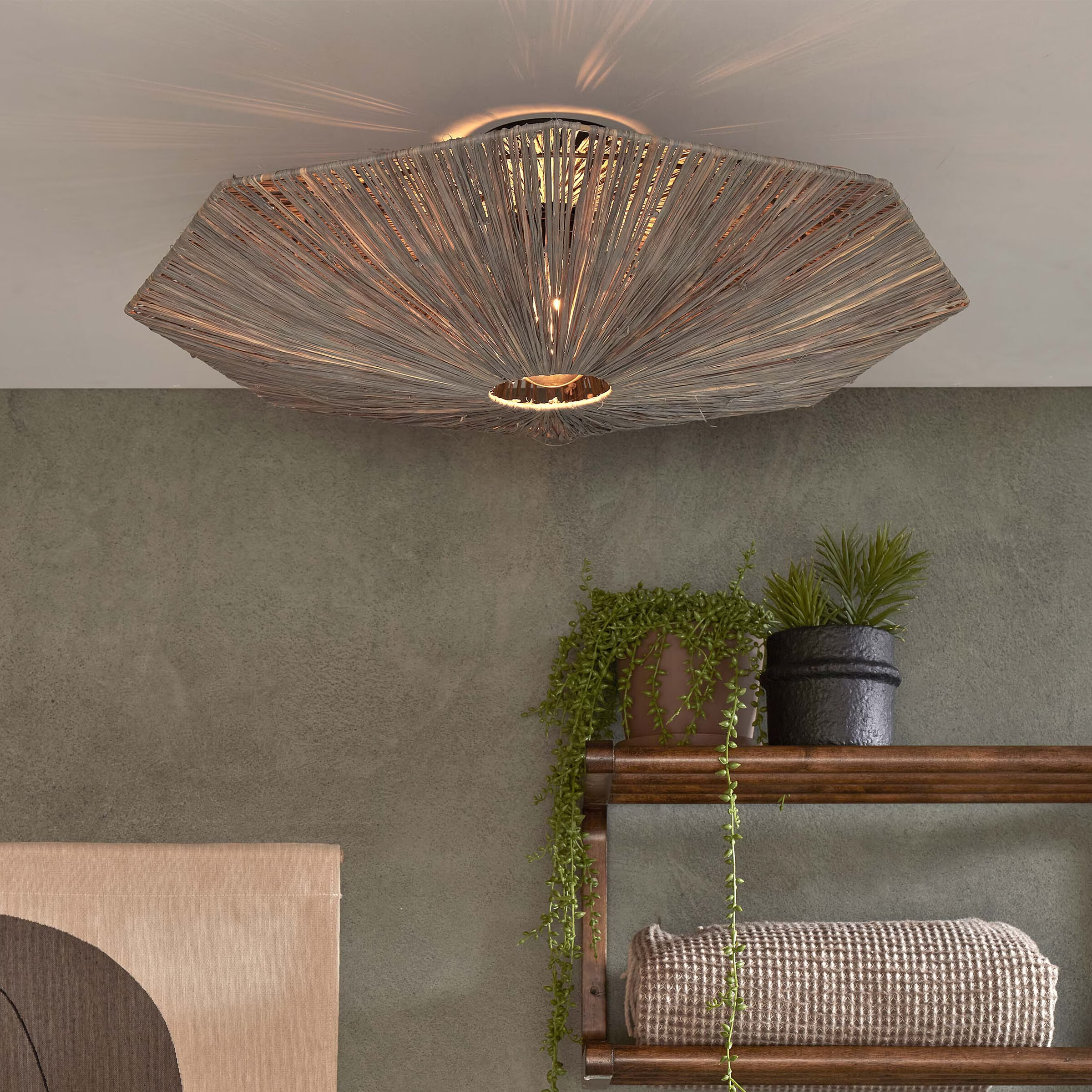 GOOD&MOJO Plafondlamp 'Panama' Raffia, 65cm, kleur Grijs