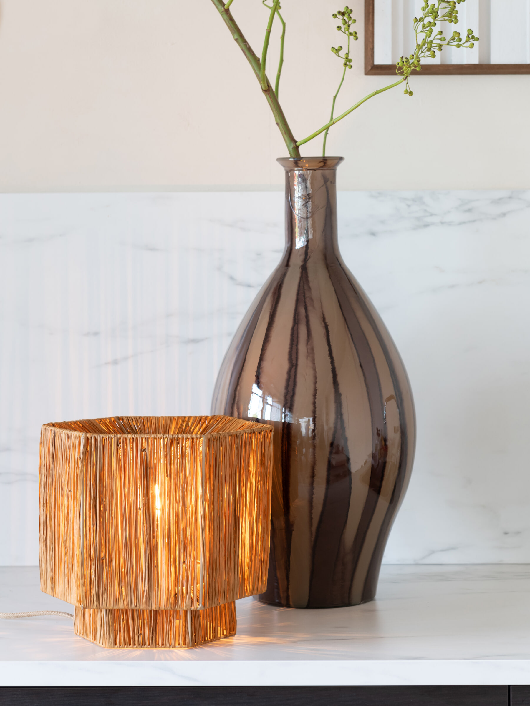 GOOD&MOJO Tafellamp 'Panama' Raffia, 26cm, kleur Bruin