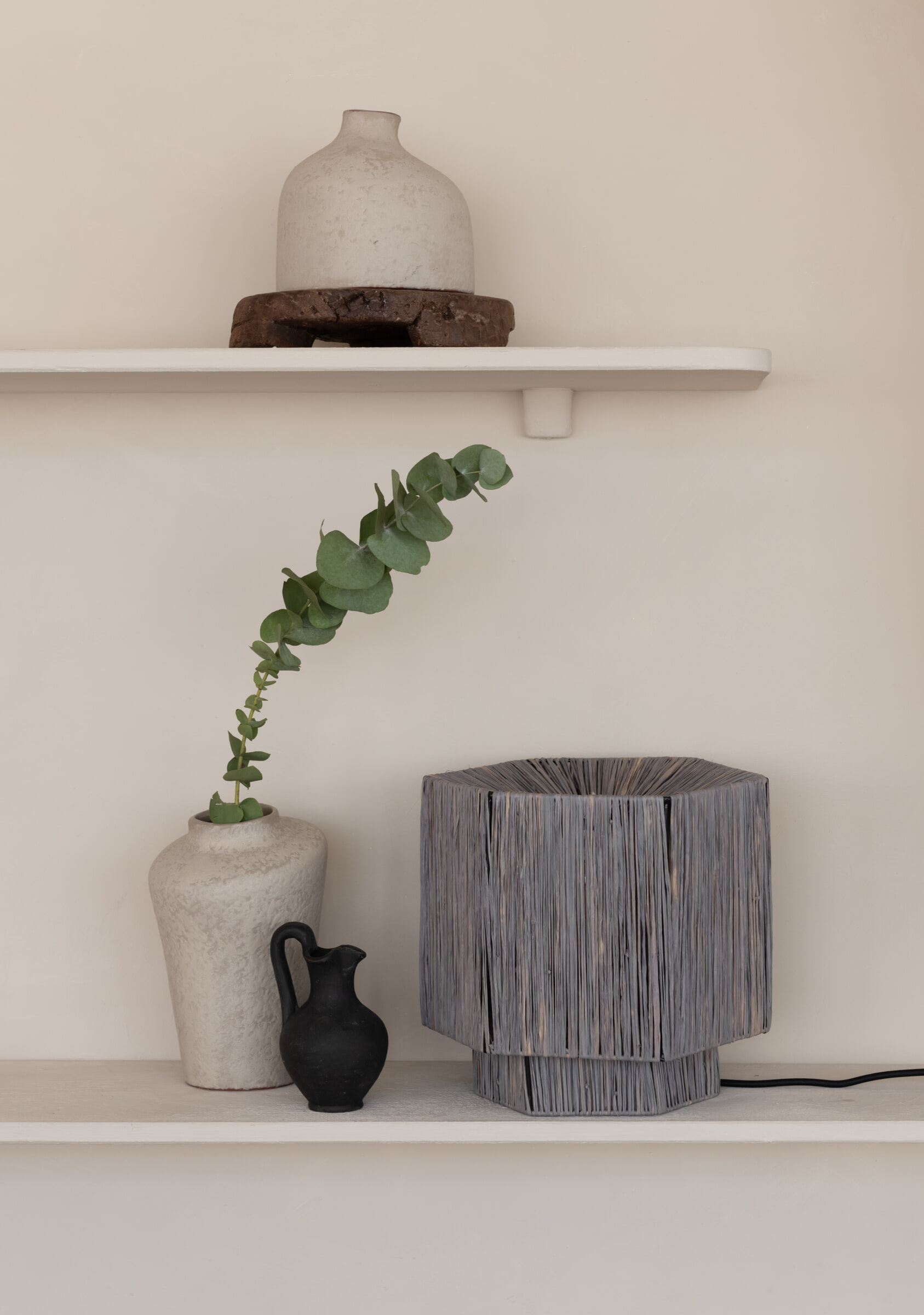 GOOD&MOJO Tafellamp 'Panama' Raffia, 26cm, kleur Grijs