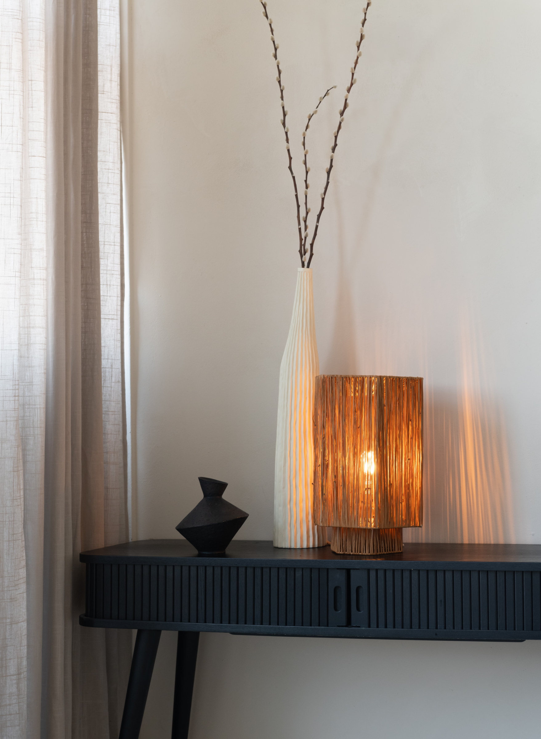 GOOD&MOJO Tafellamp 'Panama' Raffia, 36cm, kleur Bruin