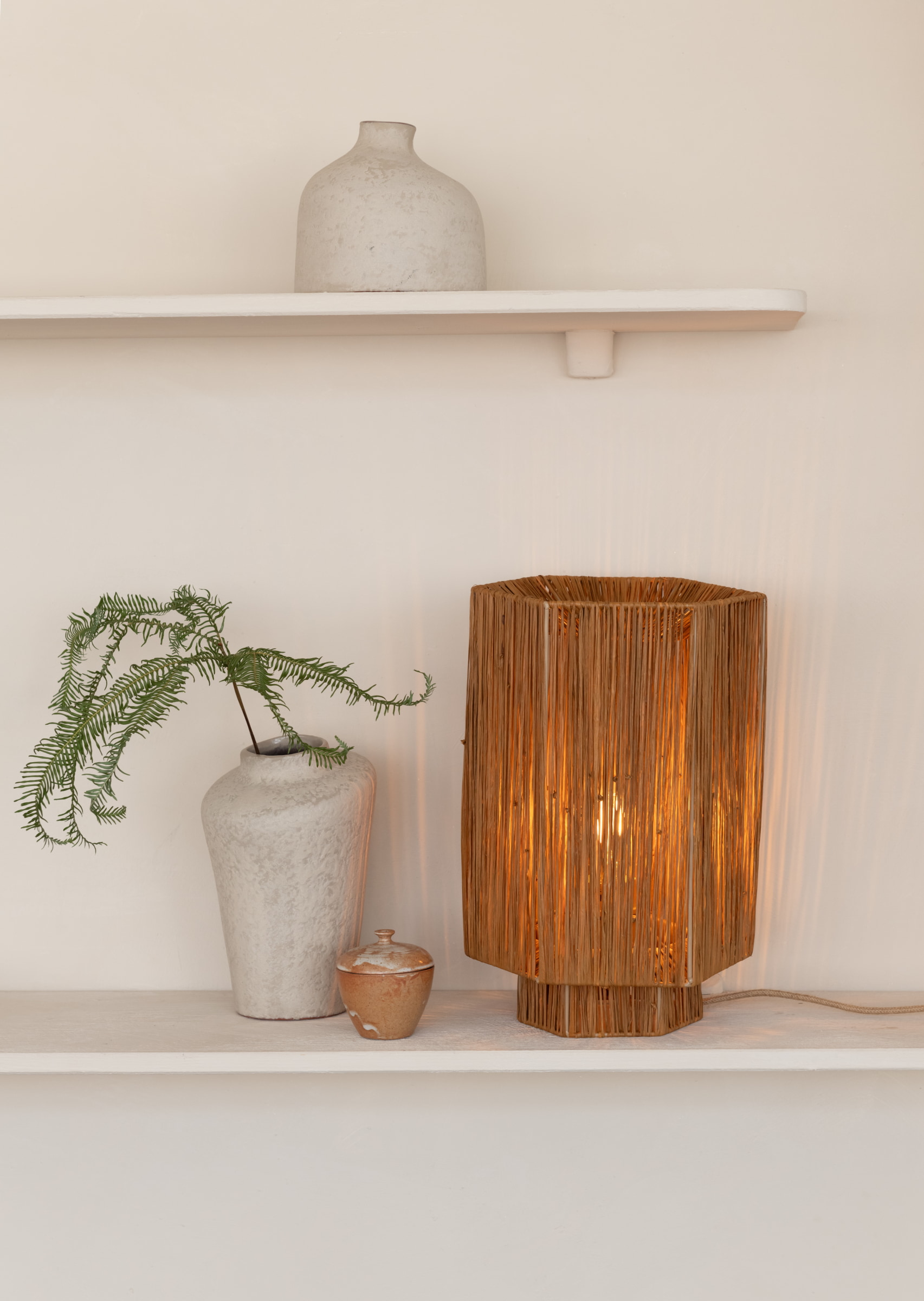 GOOD&MOJO Tafellamp 'Panama' Raffia, 36cm, kleur Bruin
