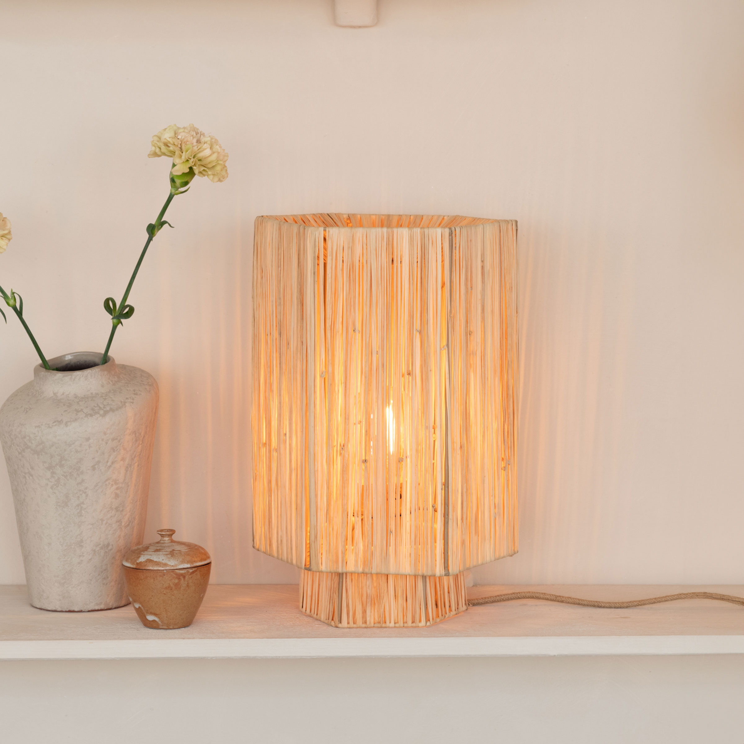 GOOD&MOJO Tafellamp 'Panama' Raffia, 36cm