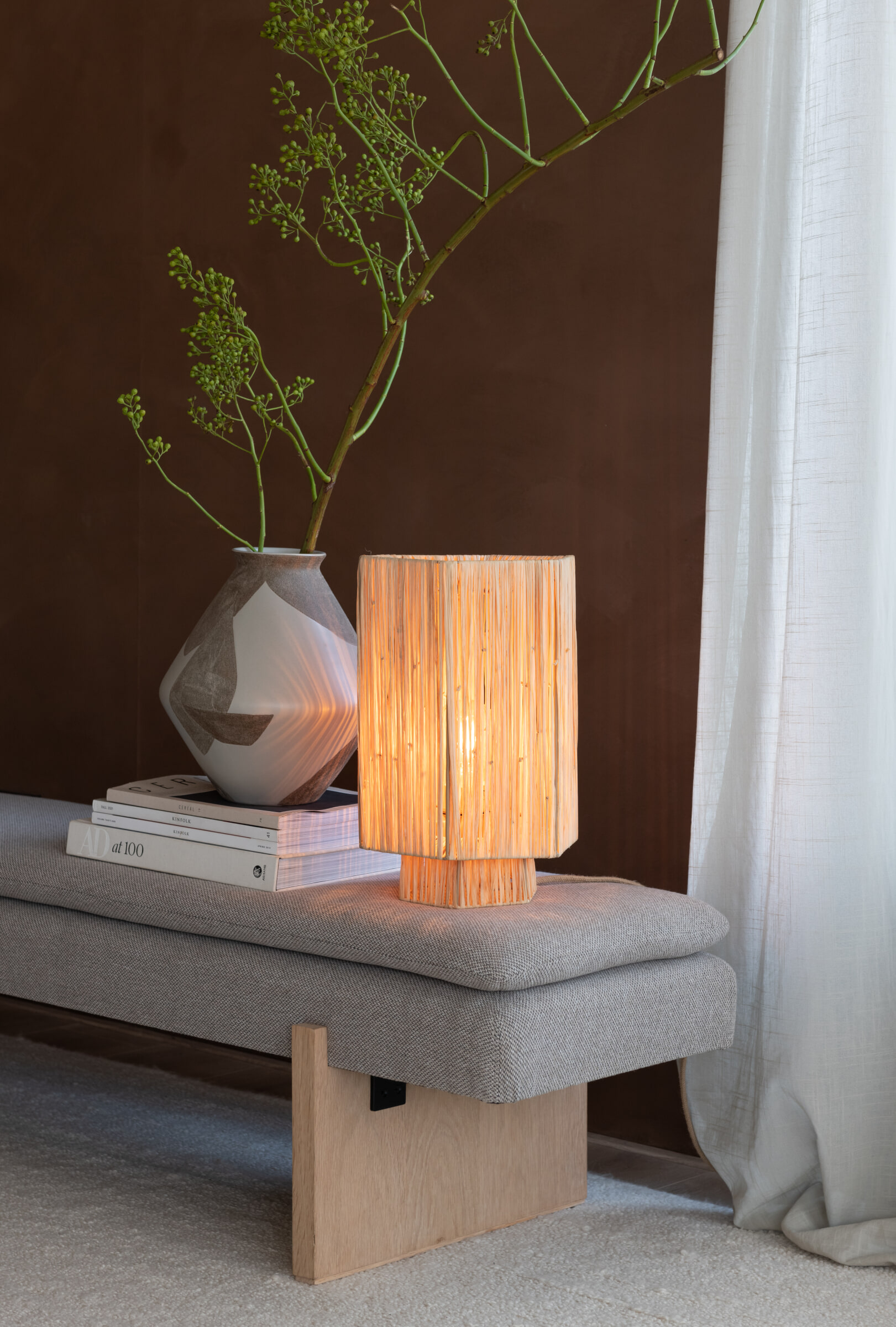 GOOD&MOJO Tafellamp 'Panama' Raffia, 36cm, kleur Naturel