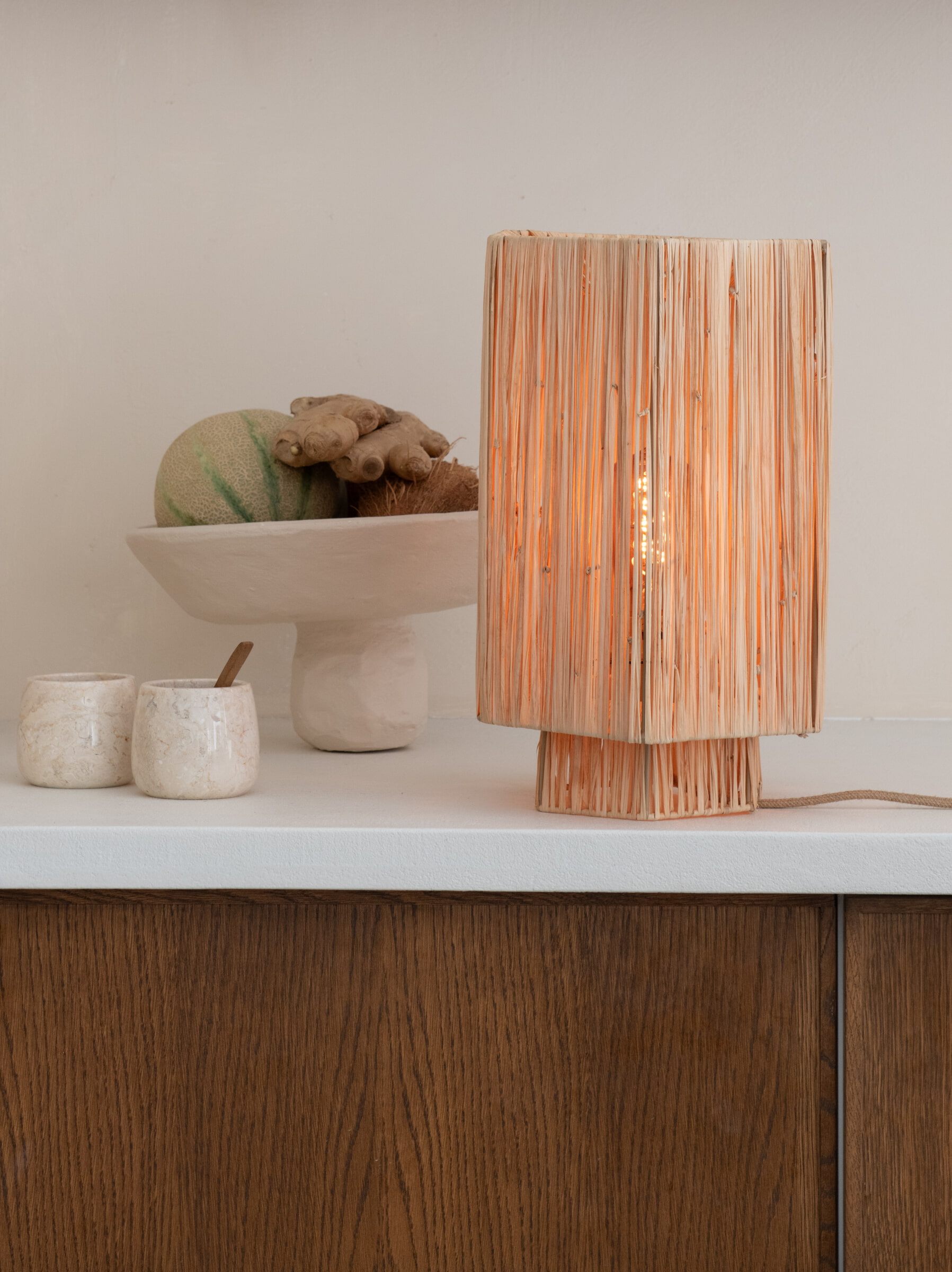 GOOD&MOJO Tafellamp 'Panama' Raffia, 36cm, kleur Naturel