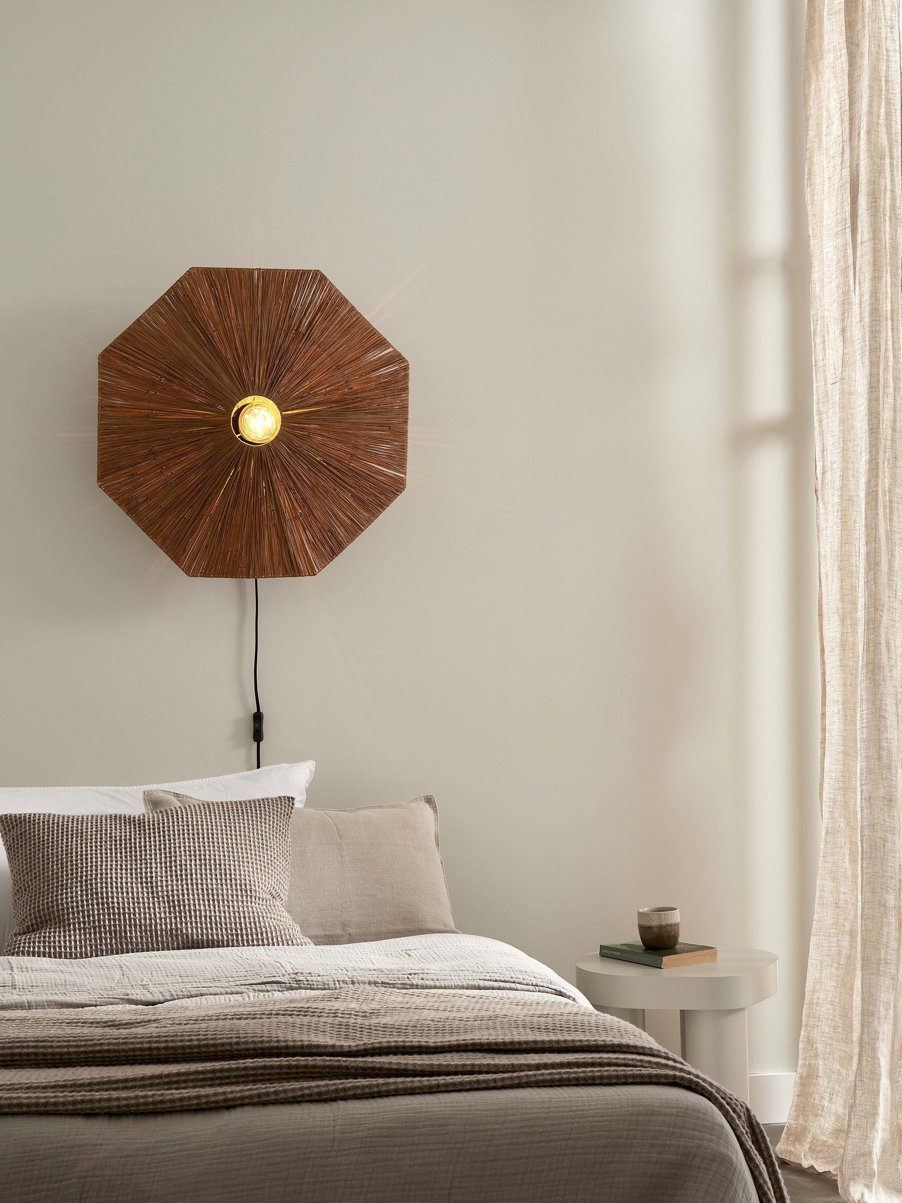 GOOD&MOJO Wandlamp 'Panama' Raffia, 65cm, kleur Bruin