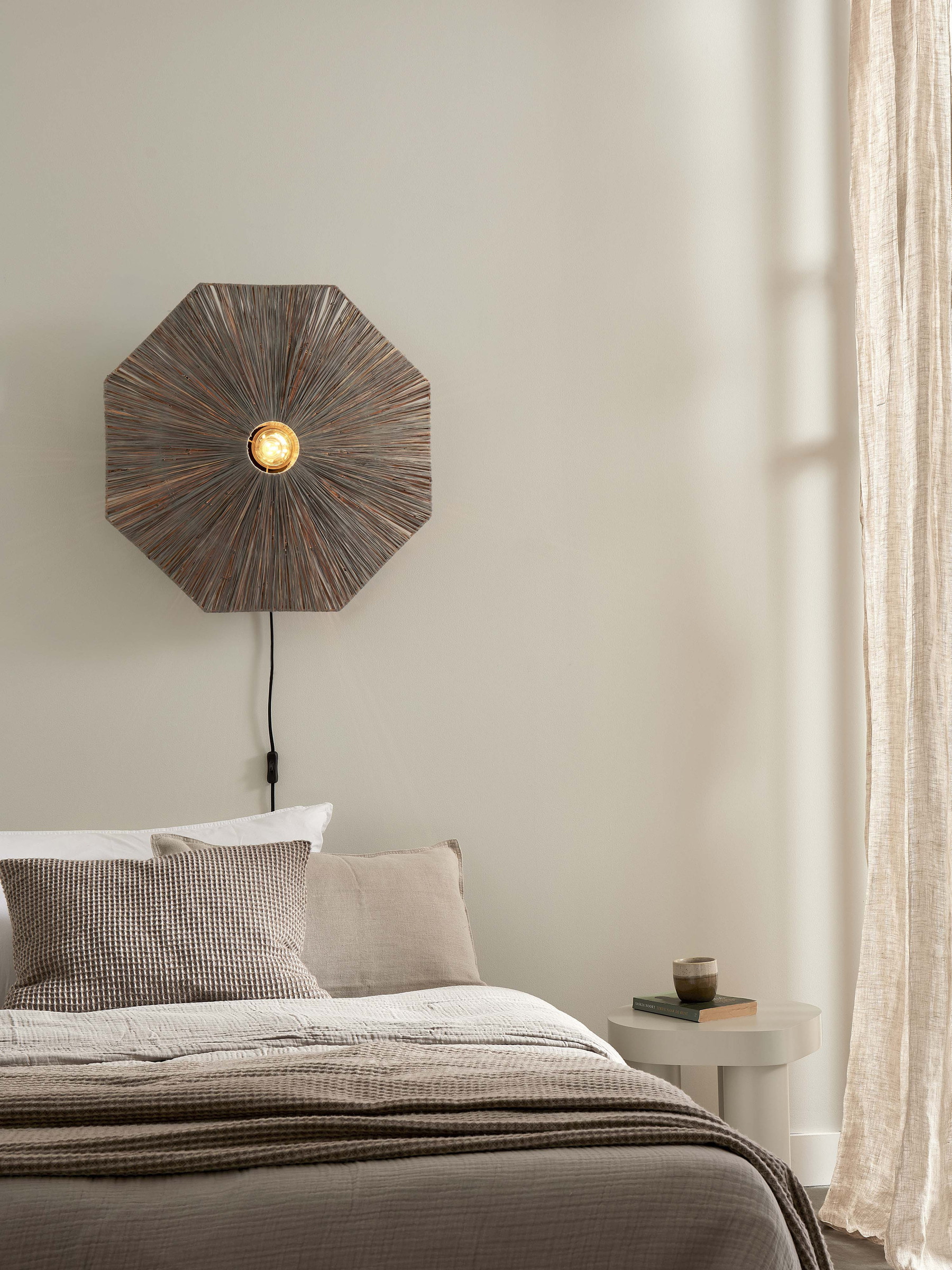 GOOD&MOJO Wandlamp 'Panama' Raffia, 65cm, kleur Grijs