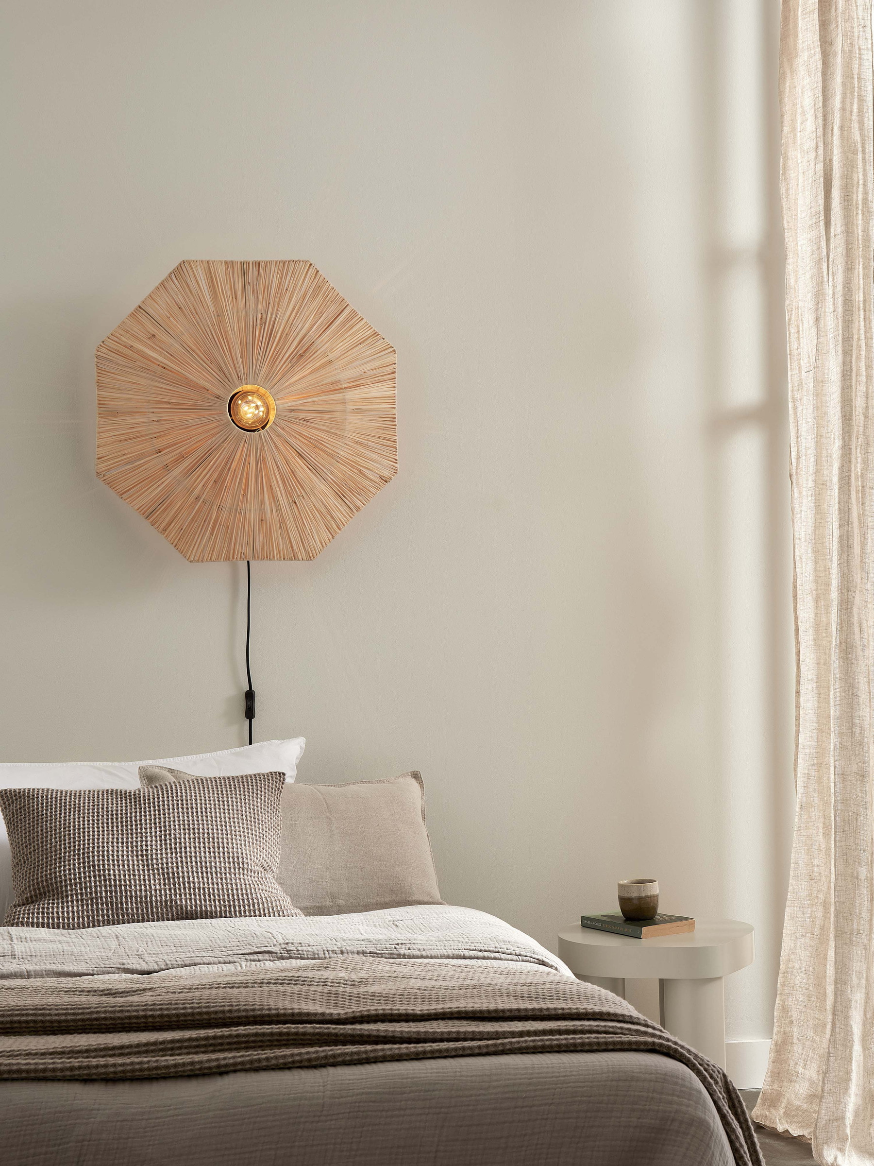 GOOD&MOJO Wandlamp 'Panama' Raffia, 65cm, kleur Naturel